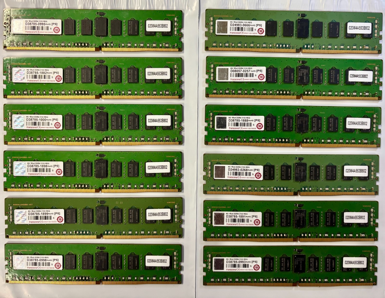 🚀 Transcend 8GB RAM / LOT OF (12) / MATCHED ECC RDIMM / 1Rx4 DDR4 2133 REG