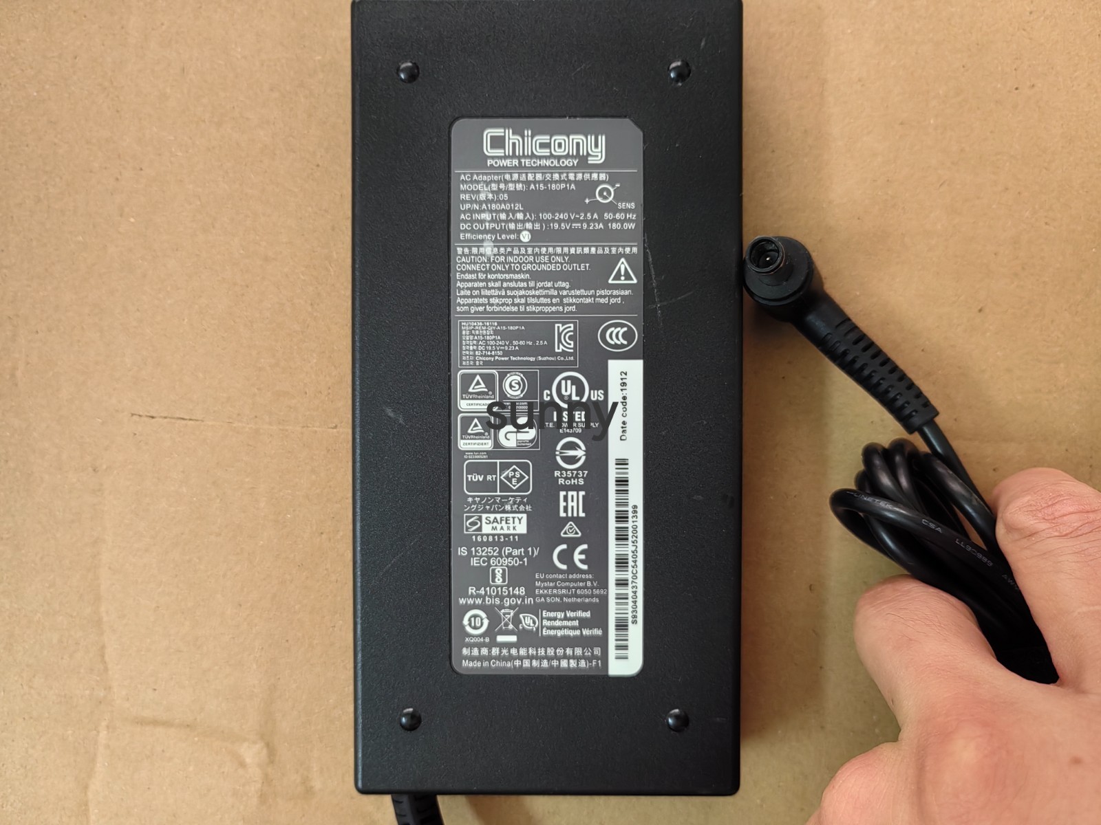 Original 19.5V 9.23A A15-180P1A For MSI MS-16P7 GL63 9SDK 7.4mm Pin 180W Adapter
