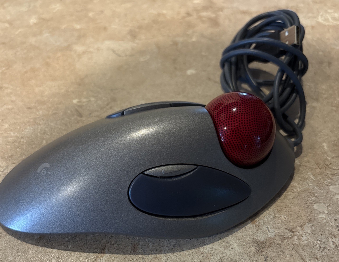 Logitech T-BC21  Trackman Trackball USB Mouse Red Marble Ball 804377-0000 Tested