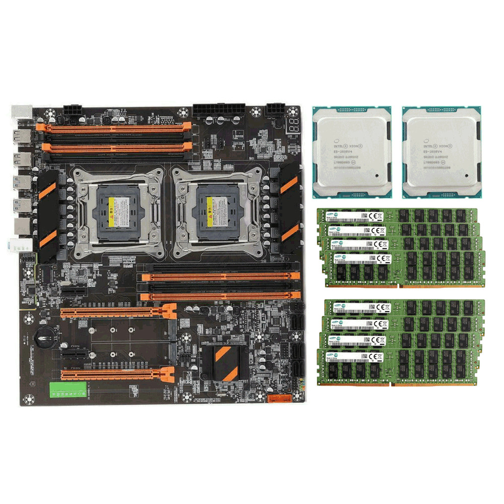 X99 Motherboard +2x Intel Xeon E5-2680 V4 CPU + Samsung 256GB (8x32GB) RAM 2666V
