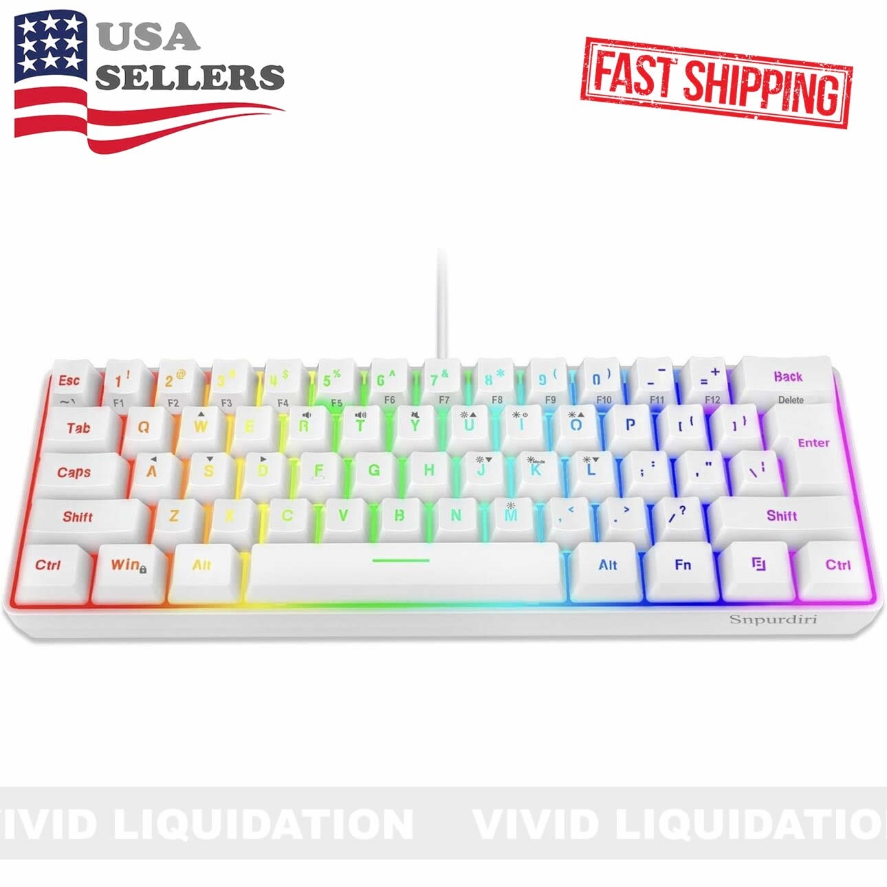 60% Wired Gaming Keyboard 61 Keys RGB Backlit Ultra-Compact Waterproof Key Board