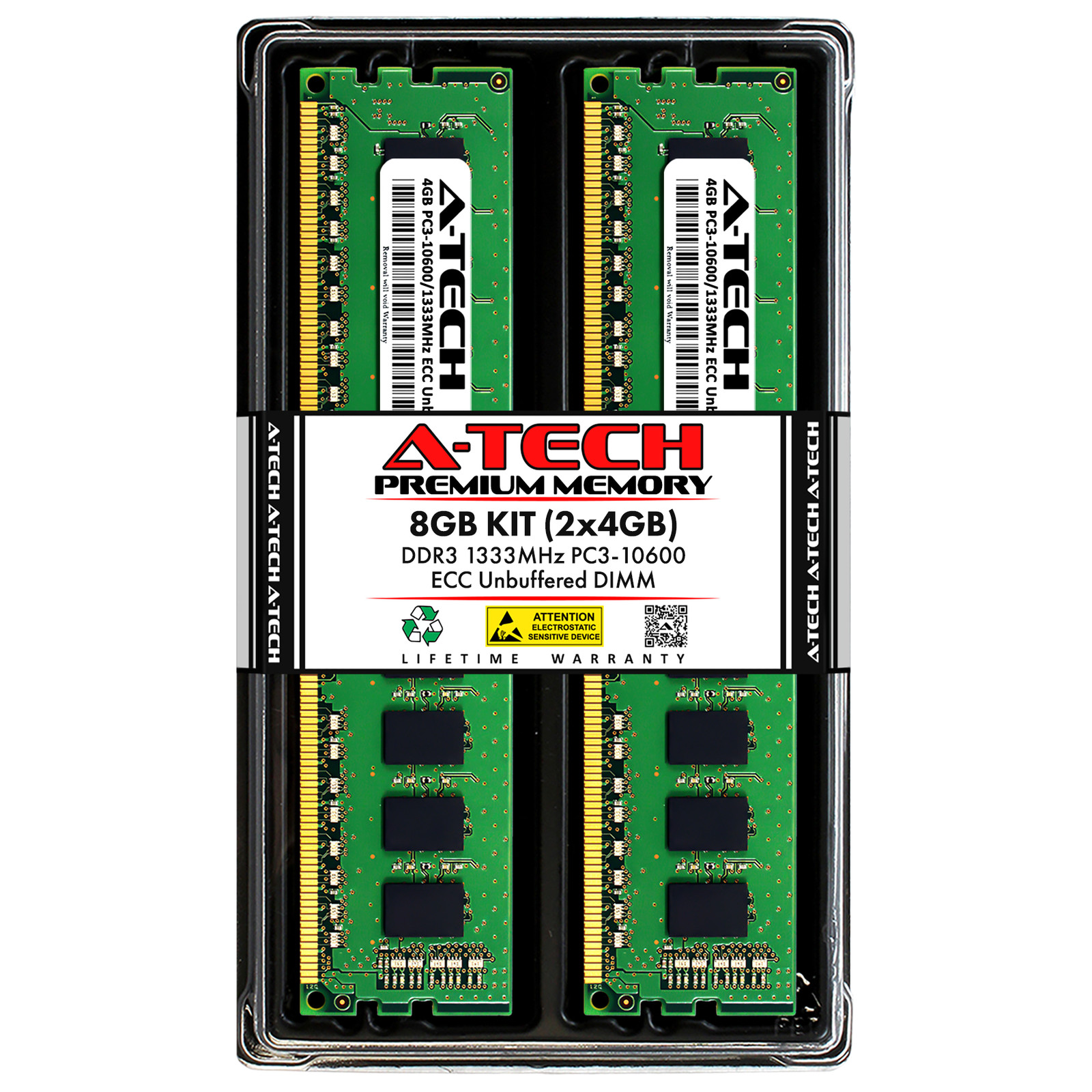 A-Tech 8GB 2 x 4GB PC3-10600 ECC UDIMM DDR3 1333 MHz Server Memory RAM 10600E 8G