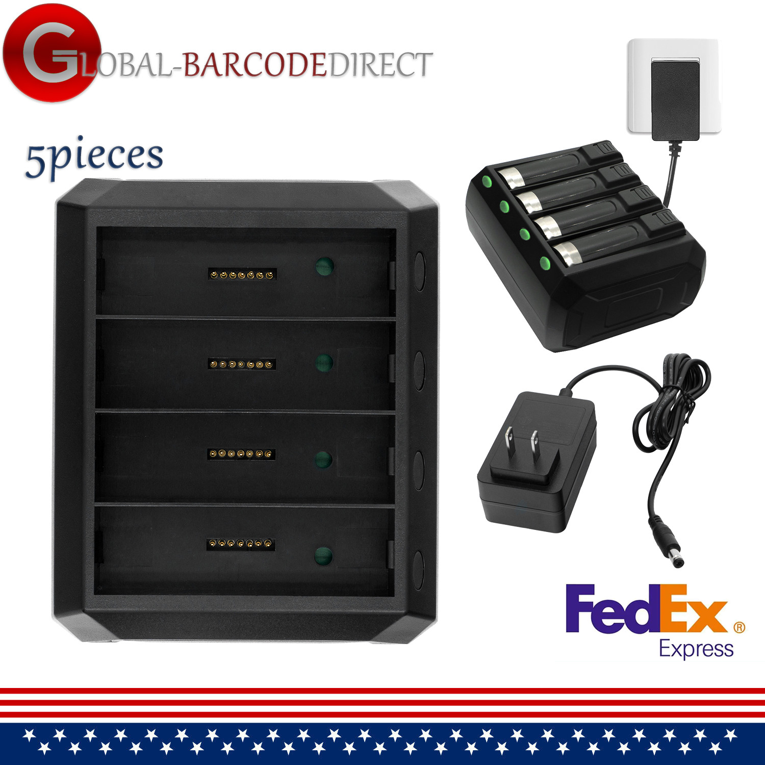 5Pcs 4-Port Batteries Charger Cradle for Zebra Symbol Motorola WT6000 RS6000
