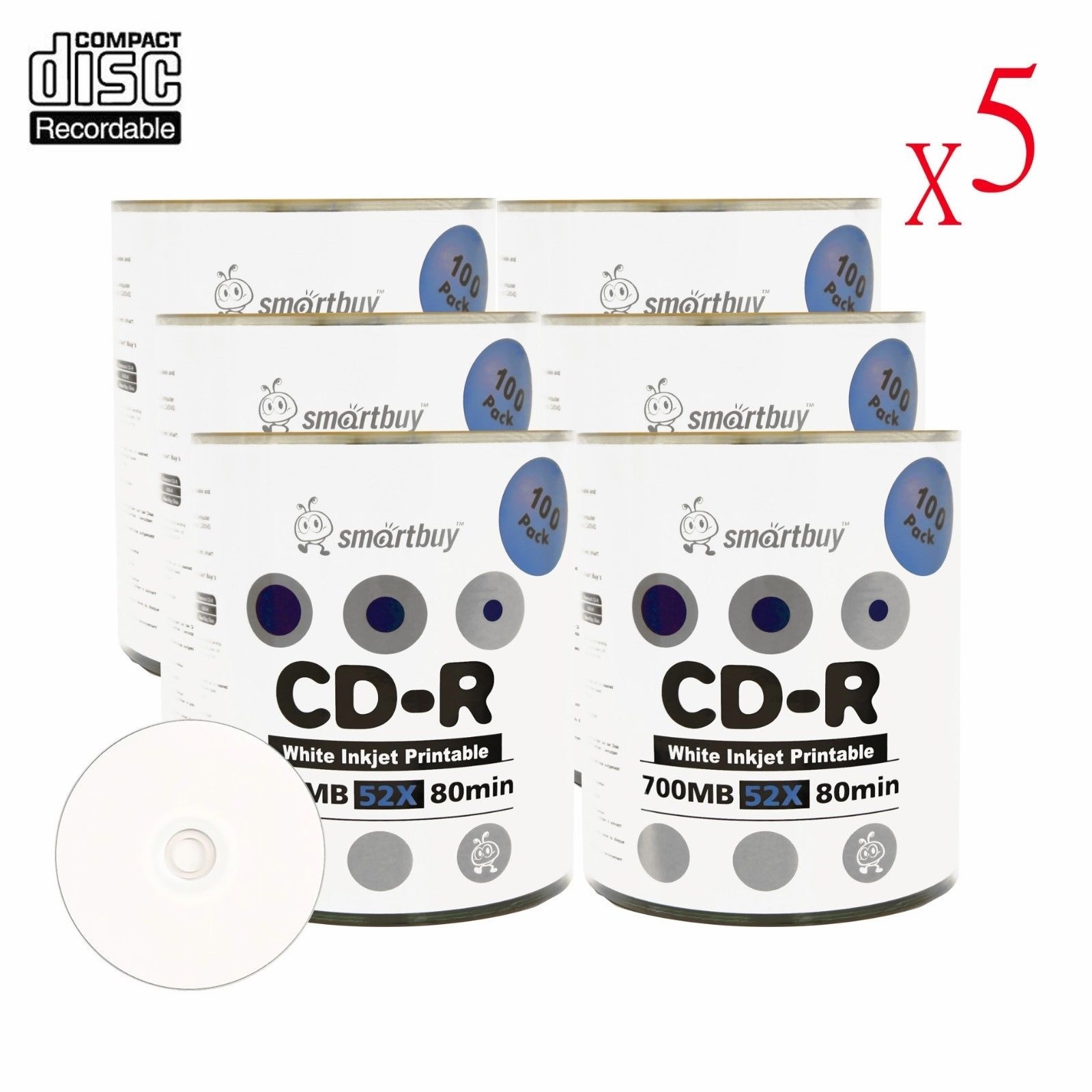 3000 Smartbuy CD-R White Inkjet Printable Recordable Disc with Wrapped Shrink