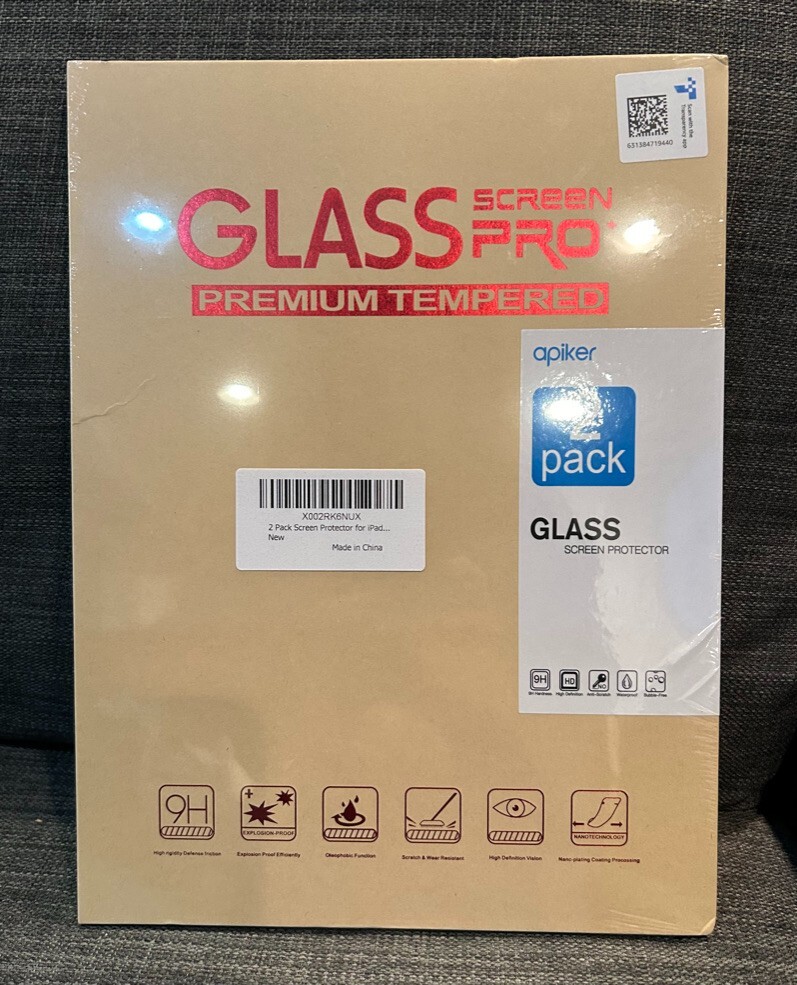 New  2 Pack Screen Protector for iPad apiker Tempered Glass Screen Protector