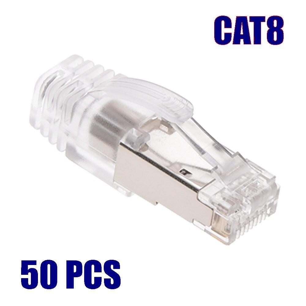 50 PACK CAT8 RJ45 Network Ethernet Shielded Plug Cable Connector End Clear Boot