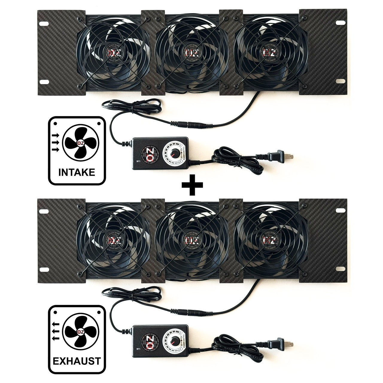 2X 3U Rackmount Cooling Intake + Exhaust Fan Panel Quiet High-Airflow 19" Server