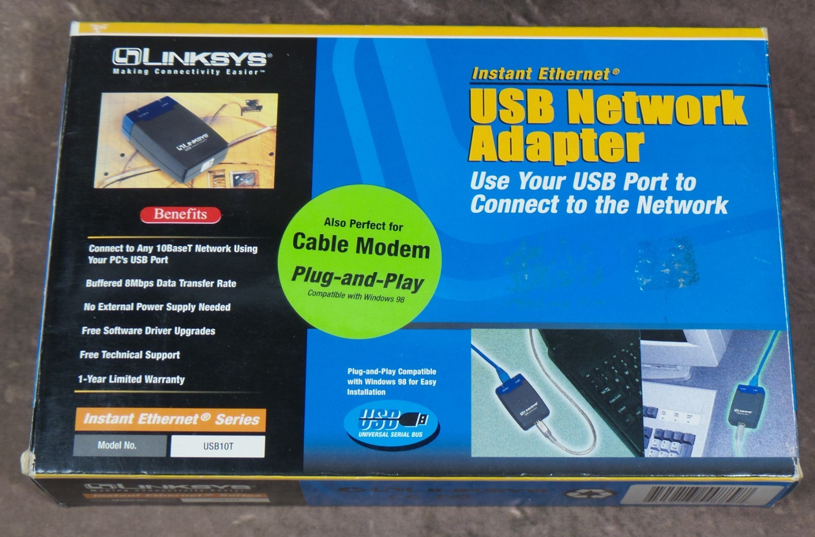 LINKSYS USB Network Adapter 10/100 Ethernet USB10T Desktop Laptop Windows