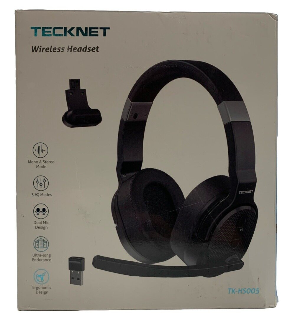 Tecknet Wireless Headset Mano & Stereo Mode Dual Mic Ergonomic Design Headphone