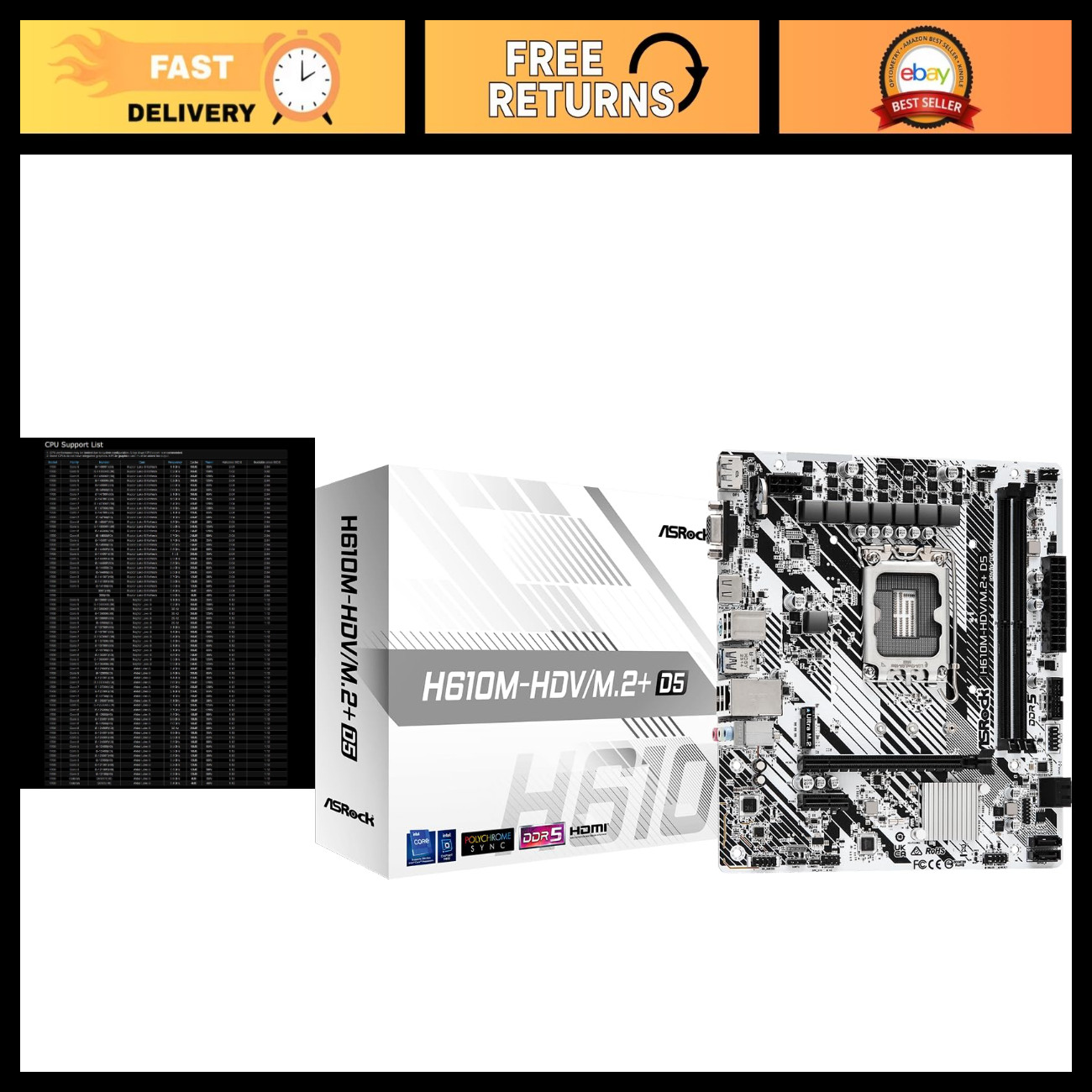 Micro ATX DDR5 Motherboard LGA 1700, Intel H610, SATA 6Gb/s, M.2 Slot