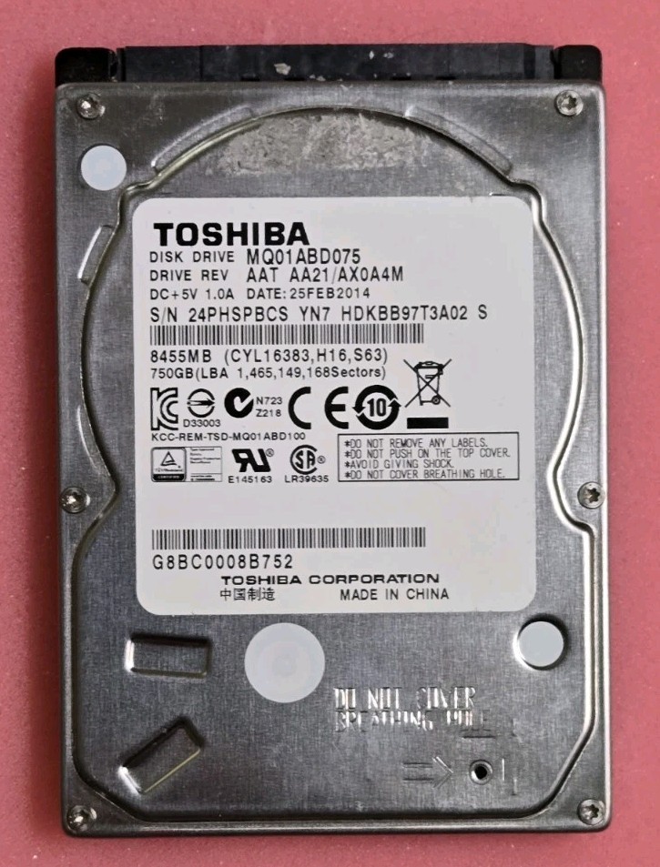 TOSHIBA 750GB 5400 RPM INTERNAL HARD DISK DRIVE - MQ01ABD075 not wd/seagate