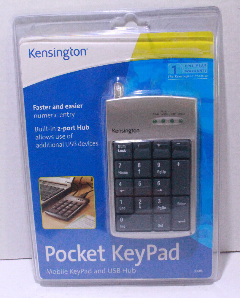 Kensington Pocket KeyPad w/ USB Ports Wired USB Number Pad 33006F New