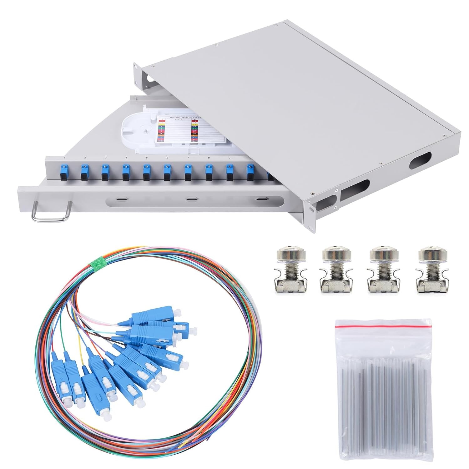 SC-UPC 12 Simplex 12 Port Rack Mount Enclosure Box with 12-Fibers, Beige 