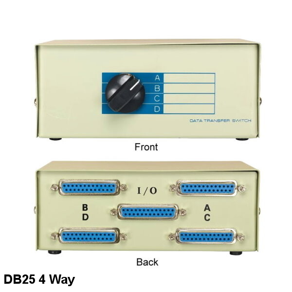 Kentek DB25 4 Way Data Switch Box Rotary Dail for Data Device PC Printer Scanner