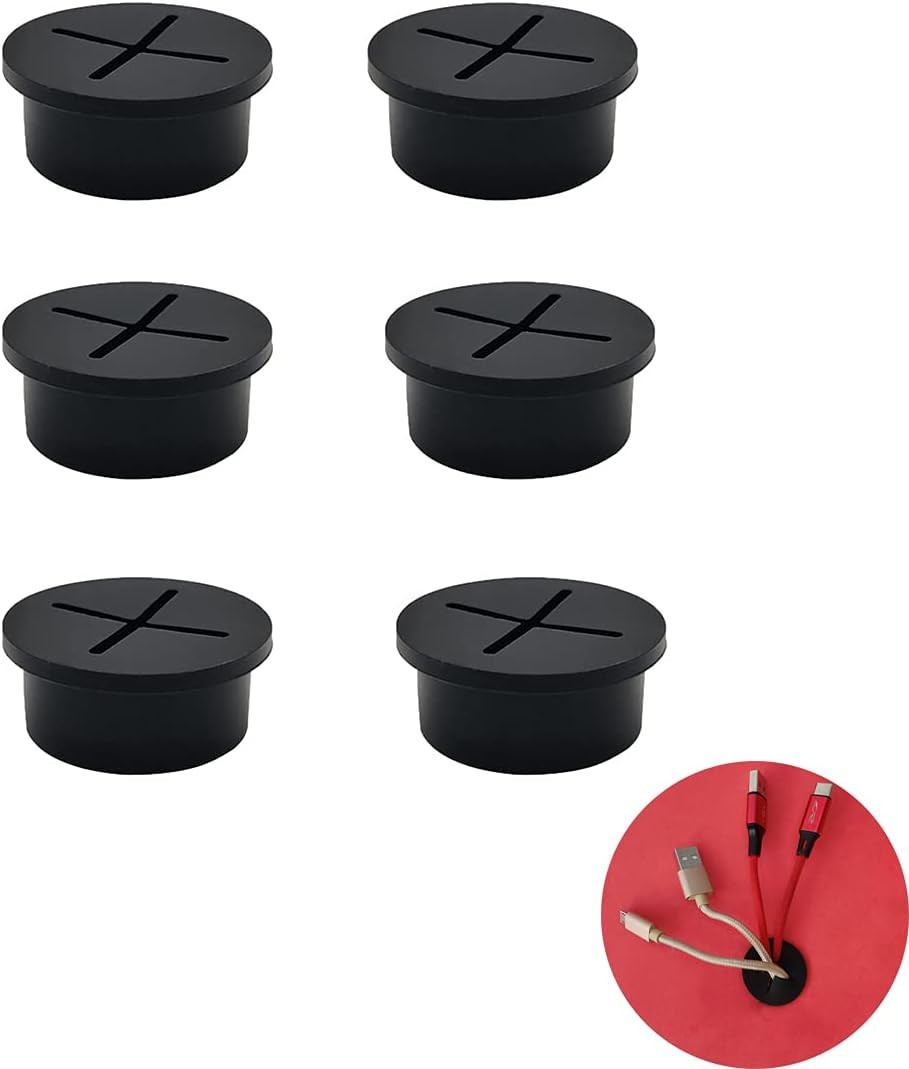 6 Pcs Cable Cord Grommet 1 Inch Flexible Wire Rubber Grommets Black 1