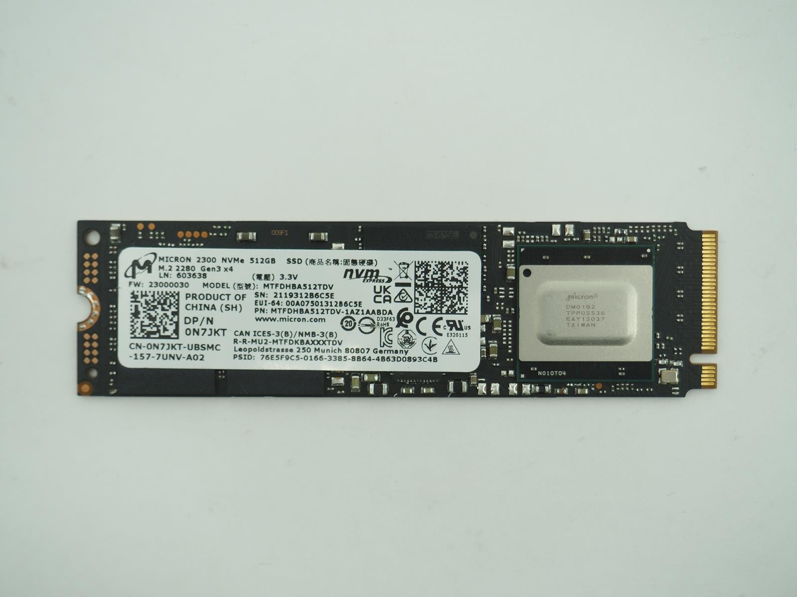 Micron 512GB M.2 NVMe SSD Tested, Wiped - MTFDHBA512TDV