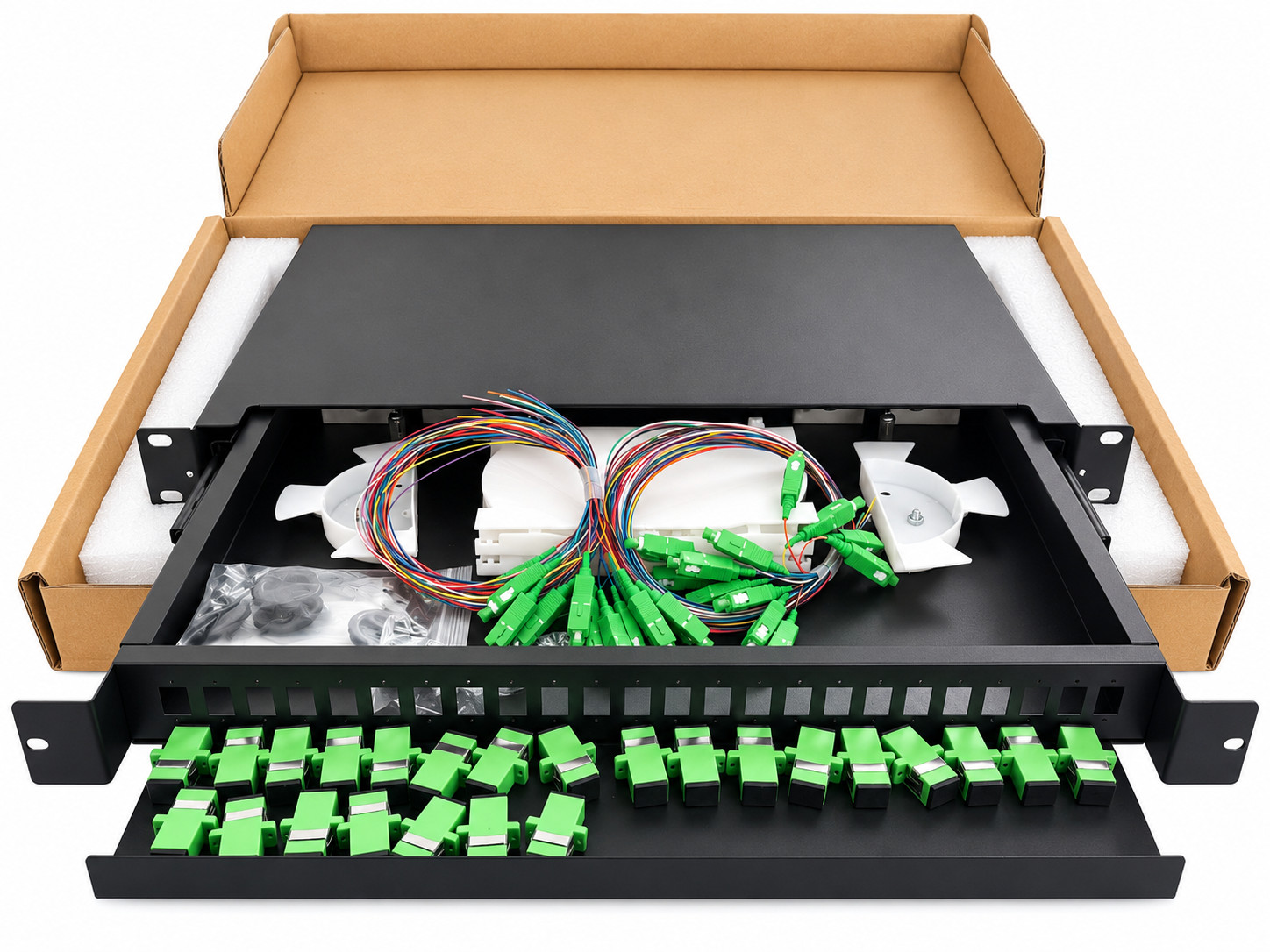 1U 24 Port Fiber Patch Panel 24 SC APC Simplex Single Mode 24 Fiber Rack Mount