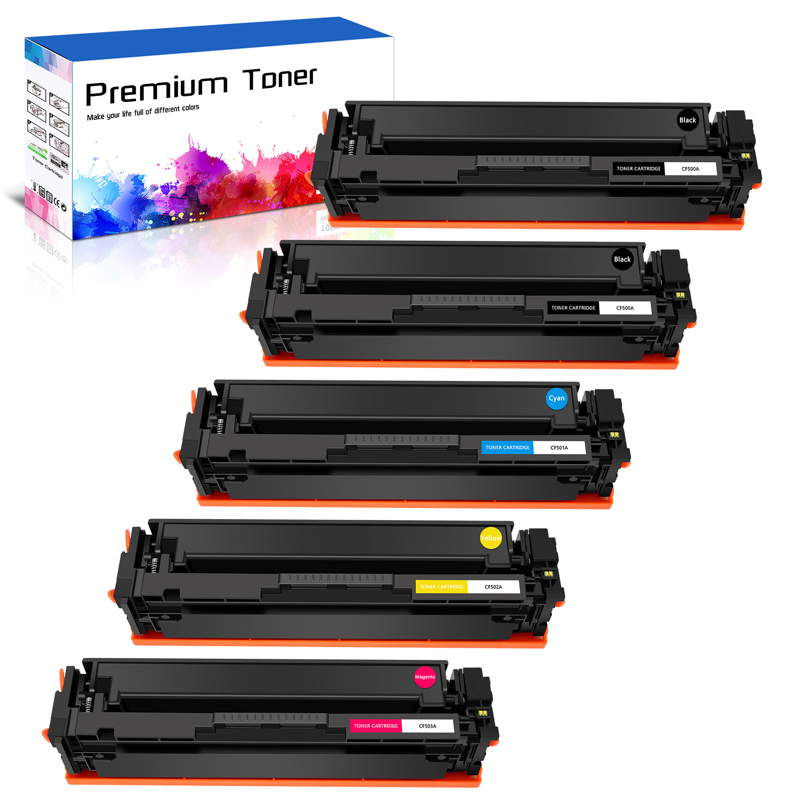 5PK BCYM CF500A Toner Set Comaptible with HP Color LaserJ Pro M254dw MFP M281cdw