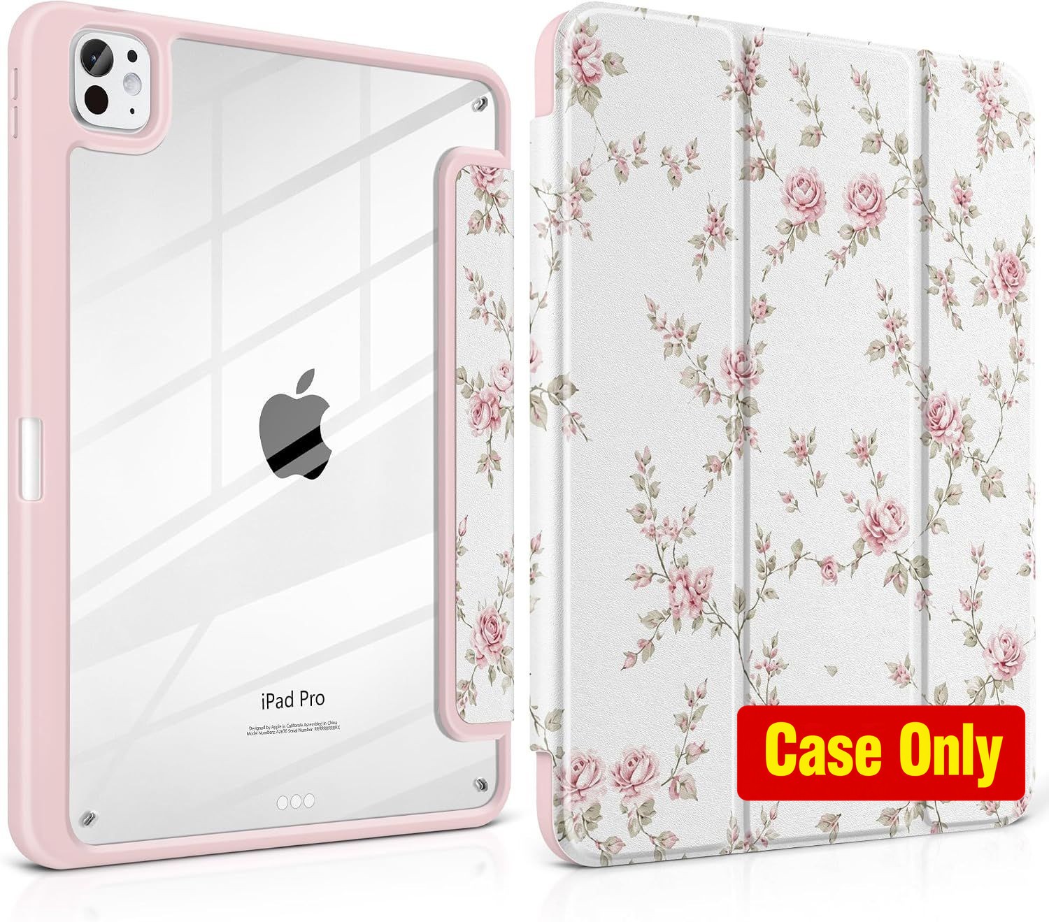 Tablet Case for iPad Pro 13 inch M5 2025/M4 2024, Rose Floral, Trifold Stand