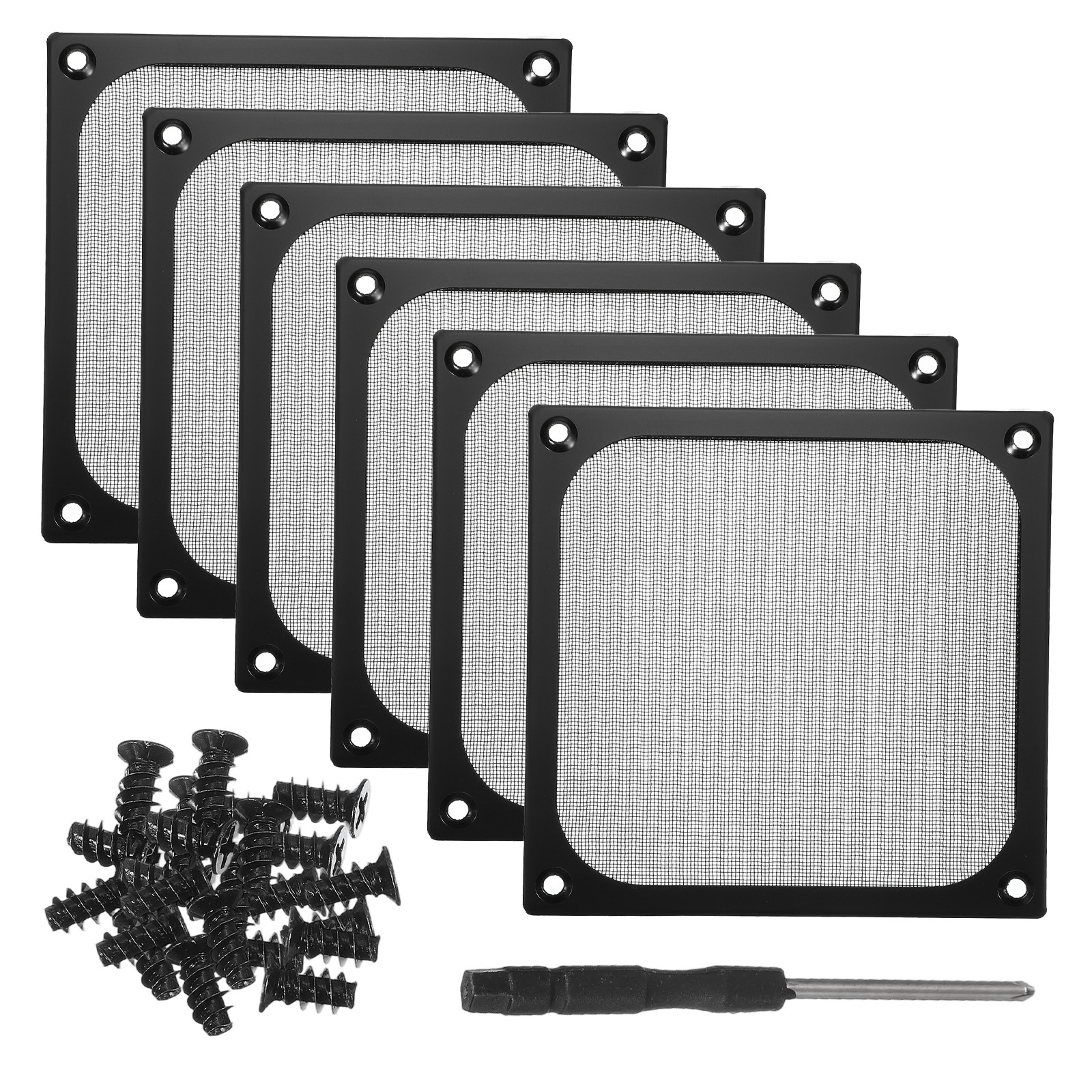 6Pcs 120mm Fan Filter Grills Aluminum Frame Mesh with Accessories, Black