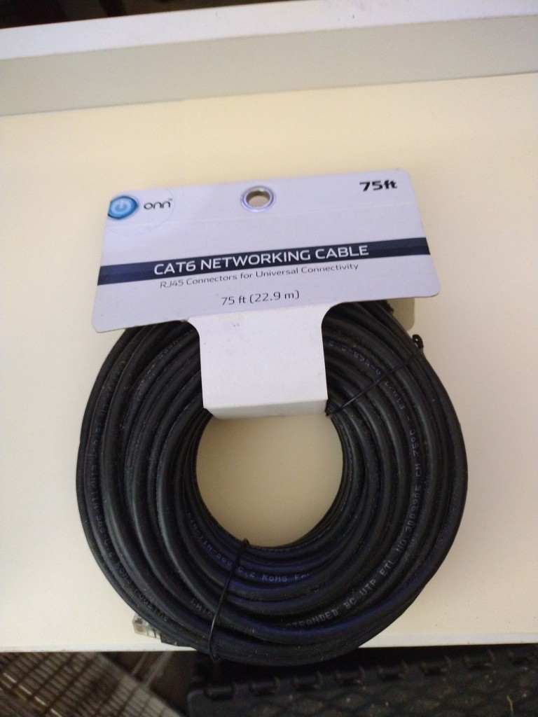 onn. CAT6 RJ-45 to RJ-45 Ethernet Network Cable 75 ft Black Round