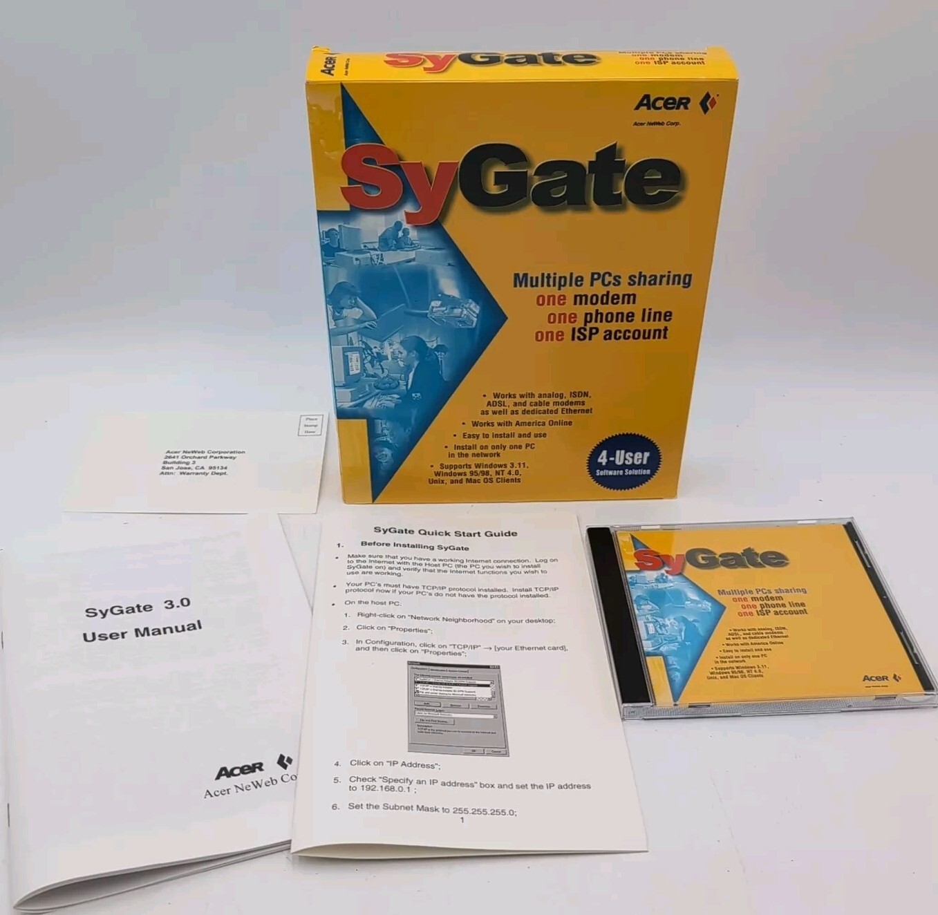 Vintage Acer SyGate Software Dial Up Internet PC Sharing One Phone Line One ISP