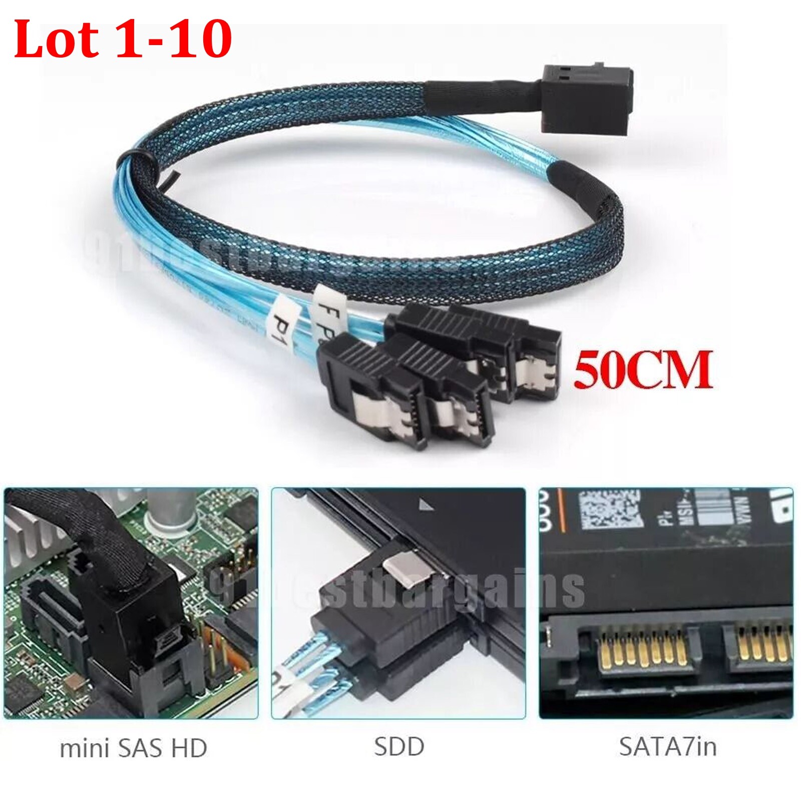 High Quality miniSAS HD SFF8643 to (4) SATA Breakout Forward Cable 50cm 0.5m Lot