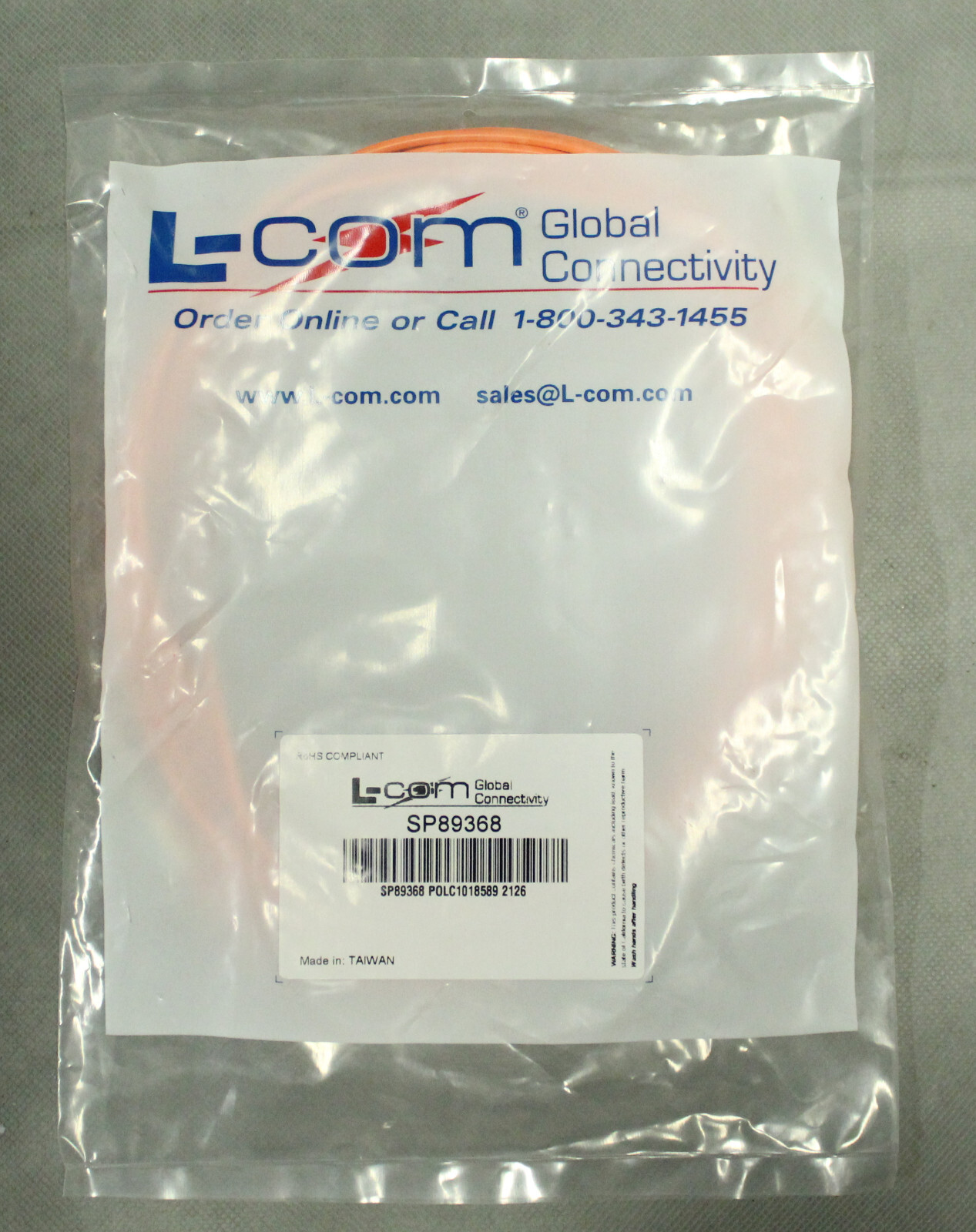 L-Com LC/LC Plus Corning ClearCurve Optical Fiber OM1 OFNR 62.5/125 SP89368 4m