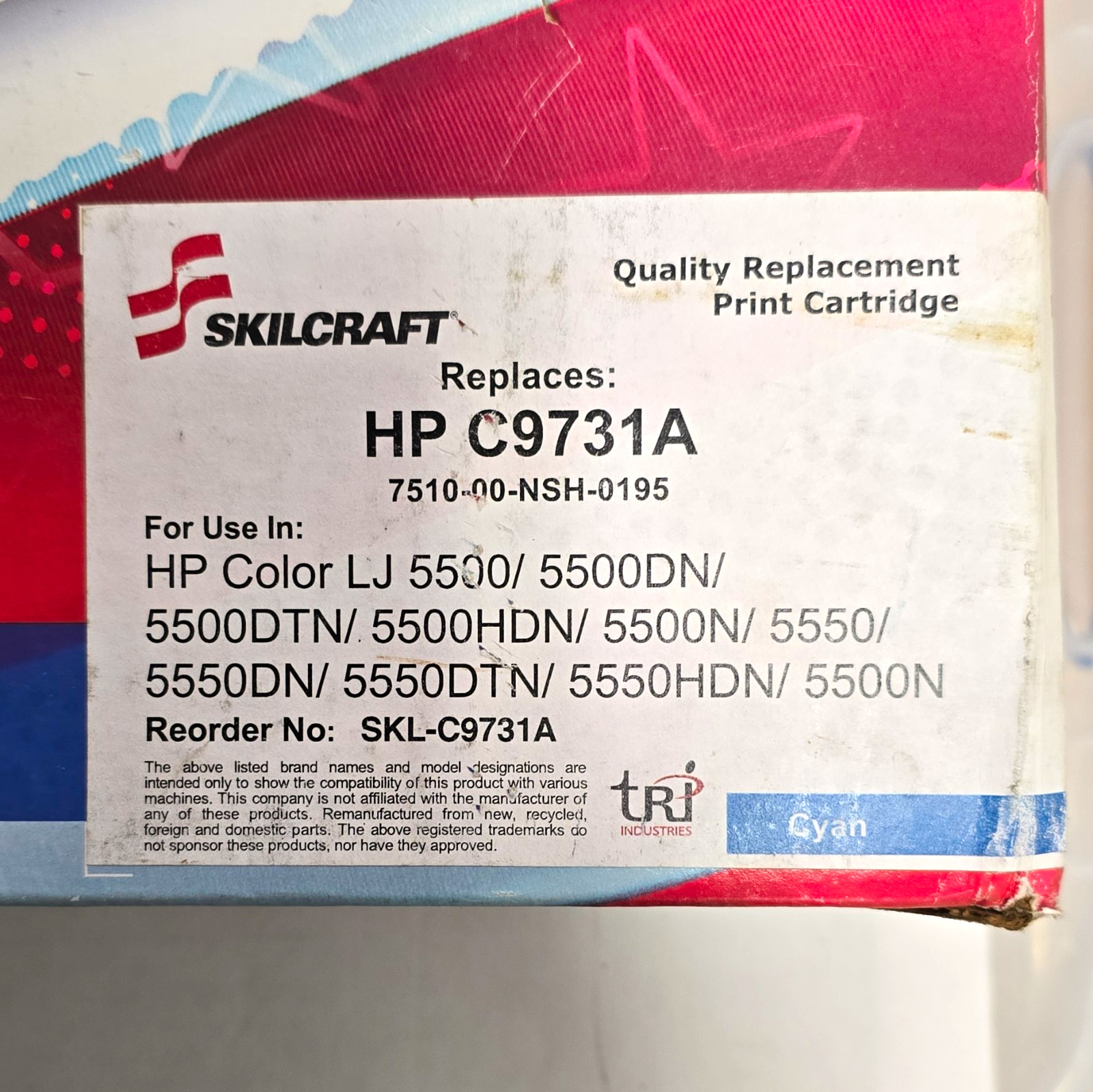 SKILCRAFT Cyan Laser Compatible Toner Cartridge C9731A for HP Color LJ 5500