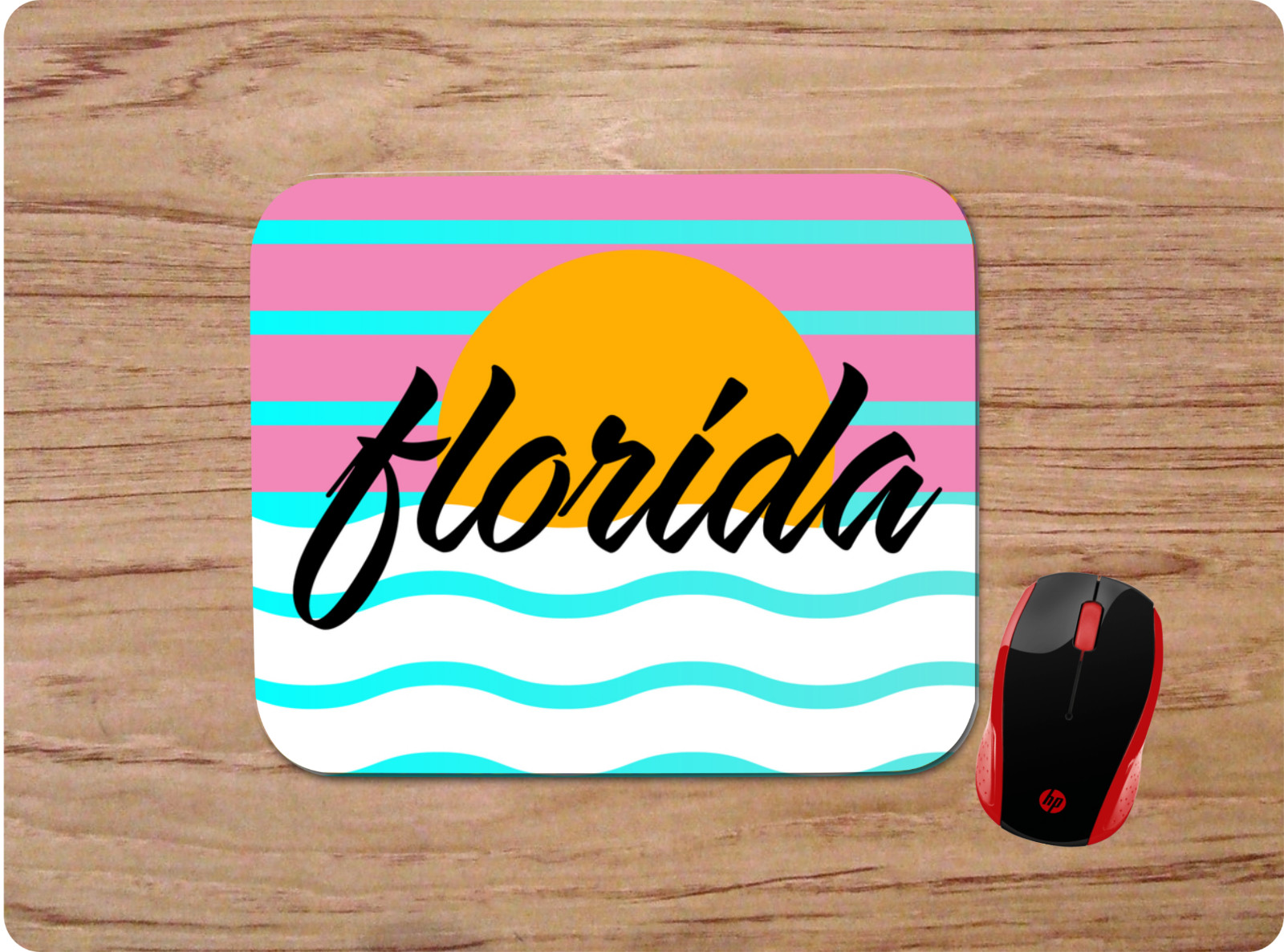 Retro Florida Art Sun Custom Mouse Pad Mat Non-slip Neoprene Home Office Gift