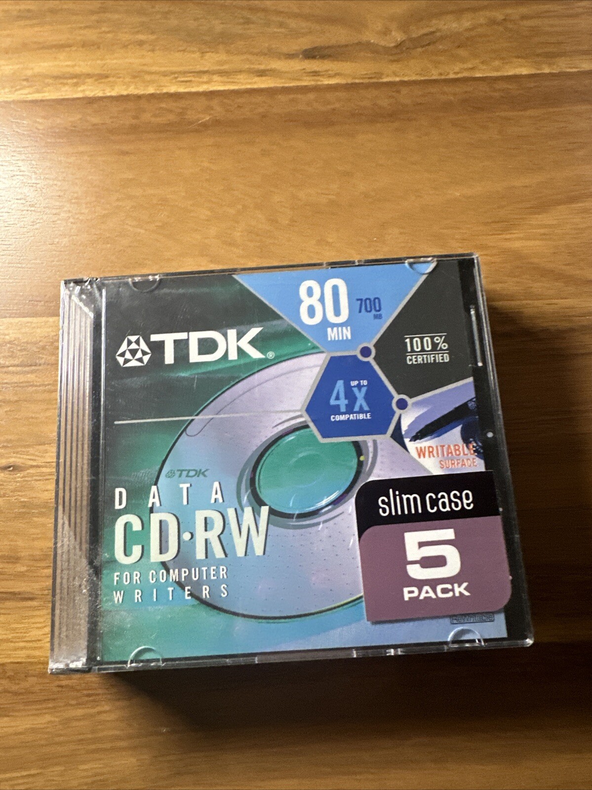 TDK CD-RW Compact Disk Recordable 80 Min 700MB 4X 5-Pack New/Sealed FreeShip