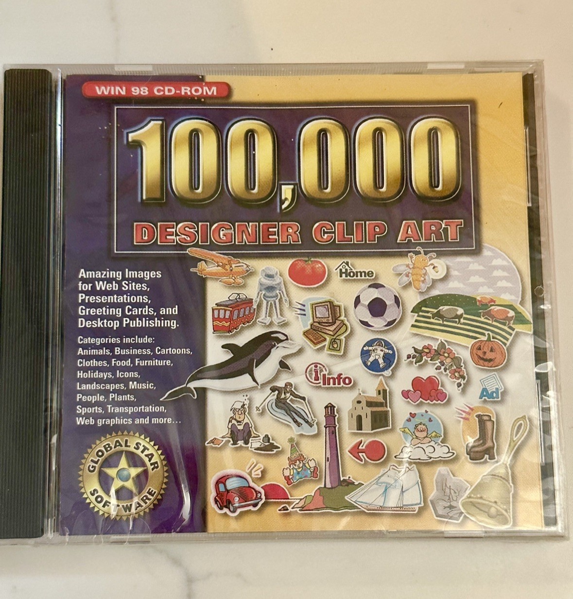 Win 98 CD-ROM 100,000 Designer Clip Art Disc New Sealed