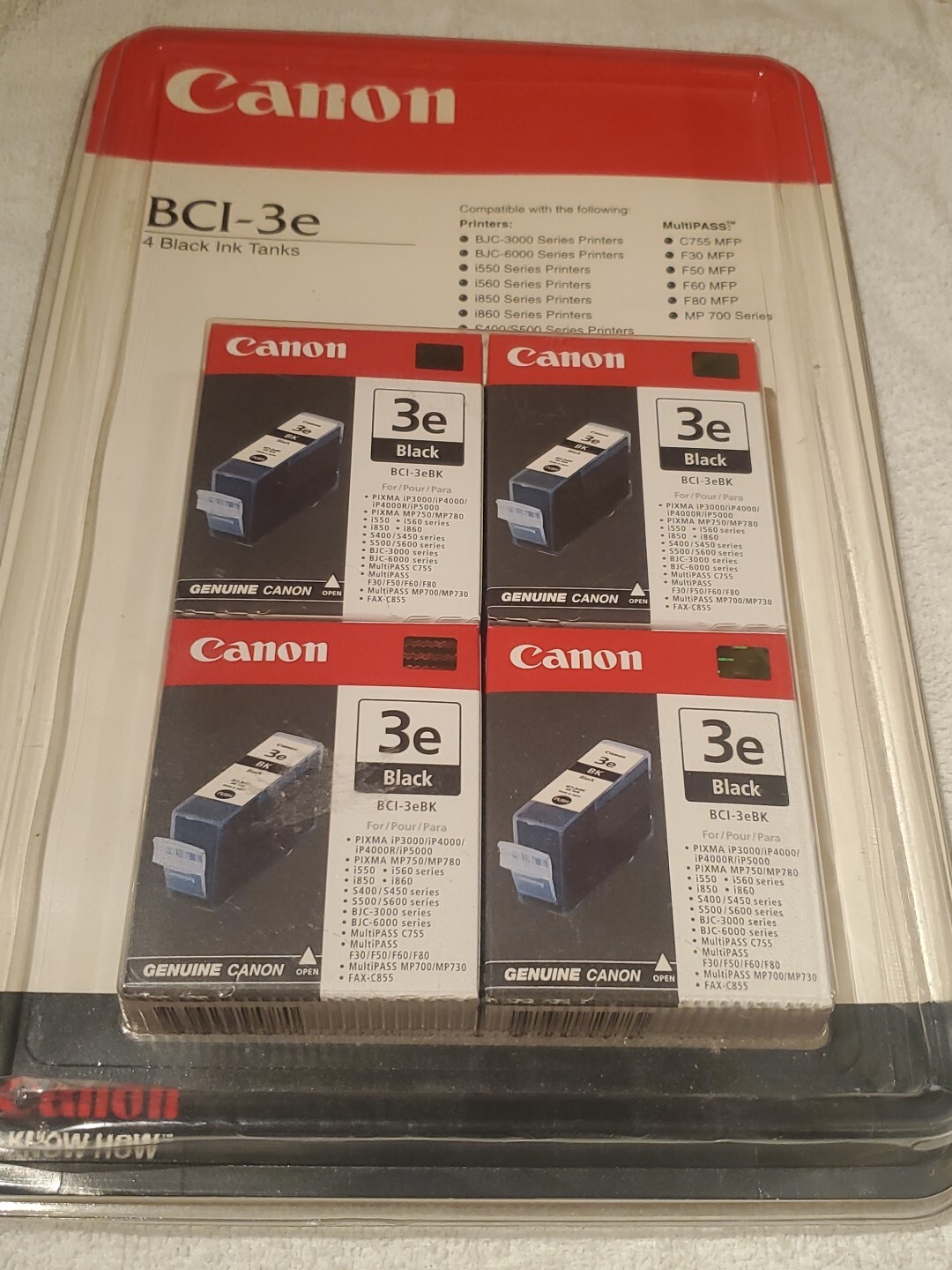 NEW SEALED Canon 3e BCI-3eBK FOUR-Pack 4479A279[AA] Black Ink Printer Cartridges