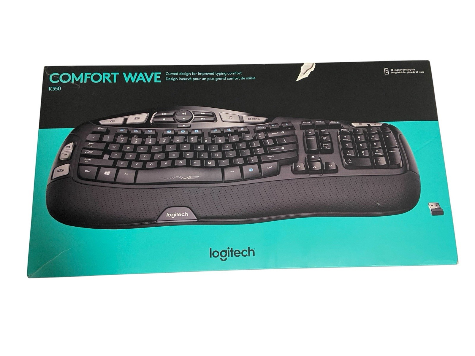 Logitech K350 Comfort Wave Wireless Keyboard Black - Brand New