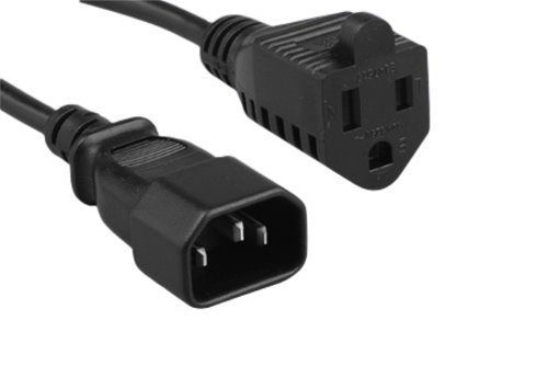1ft,3ft,6ft AC Power Extension Cable Cord NEMA5-15R/ IEC60320 C14 18AWG 250V 10A