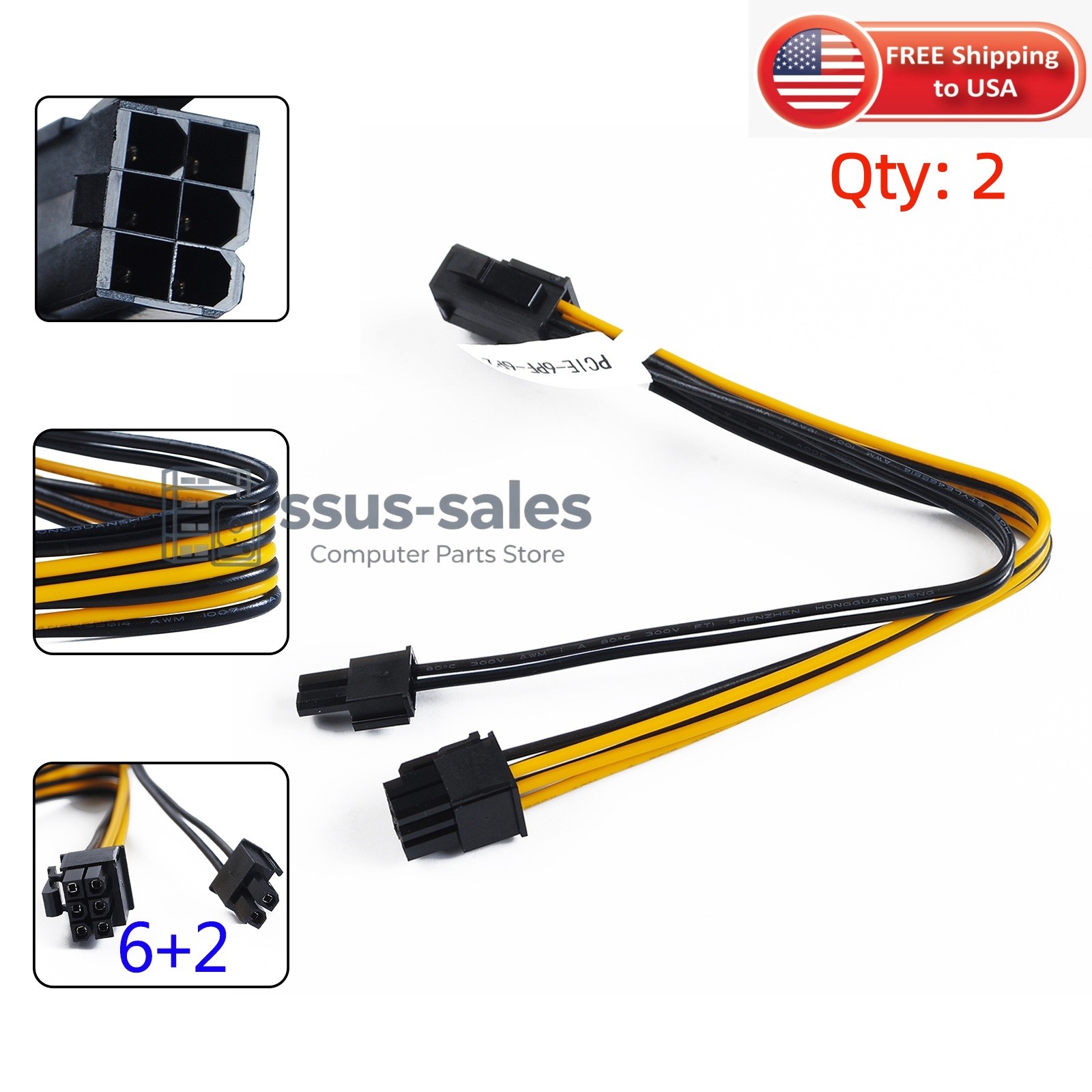X2 PCIe 6Pin Female to 6+2 8Pin Male GPU Cable PCIE-6PF-8PM for RTX3060 4060
