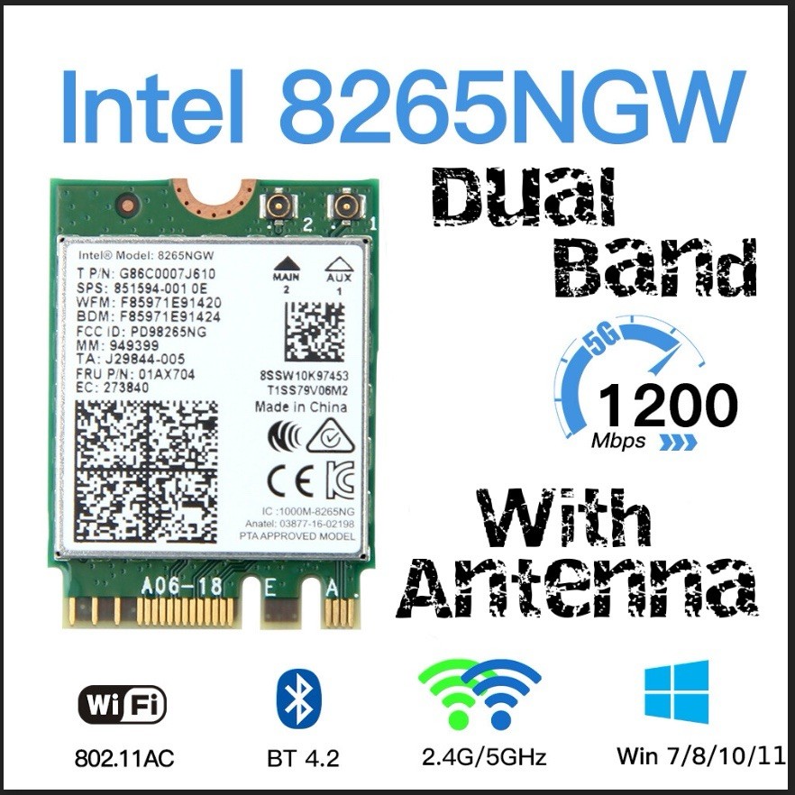 Intel M.2 Wireless Card WiFi / Bluetooth 8265NGW Dual Band With Antenna Tested ✅
