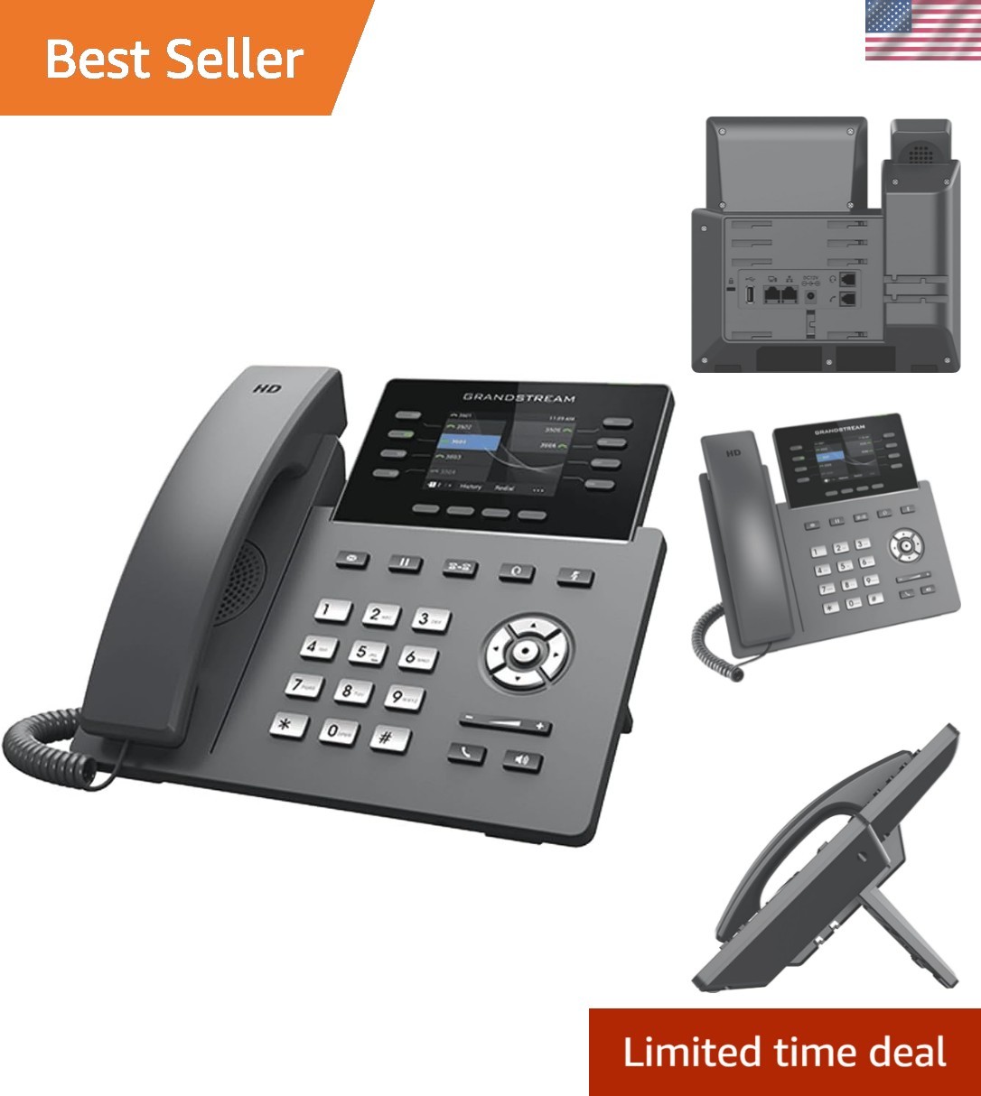 Black Metal  Phone: 8-Line Support, Conference Calling & Ethernet Connectivity