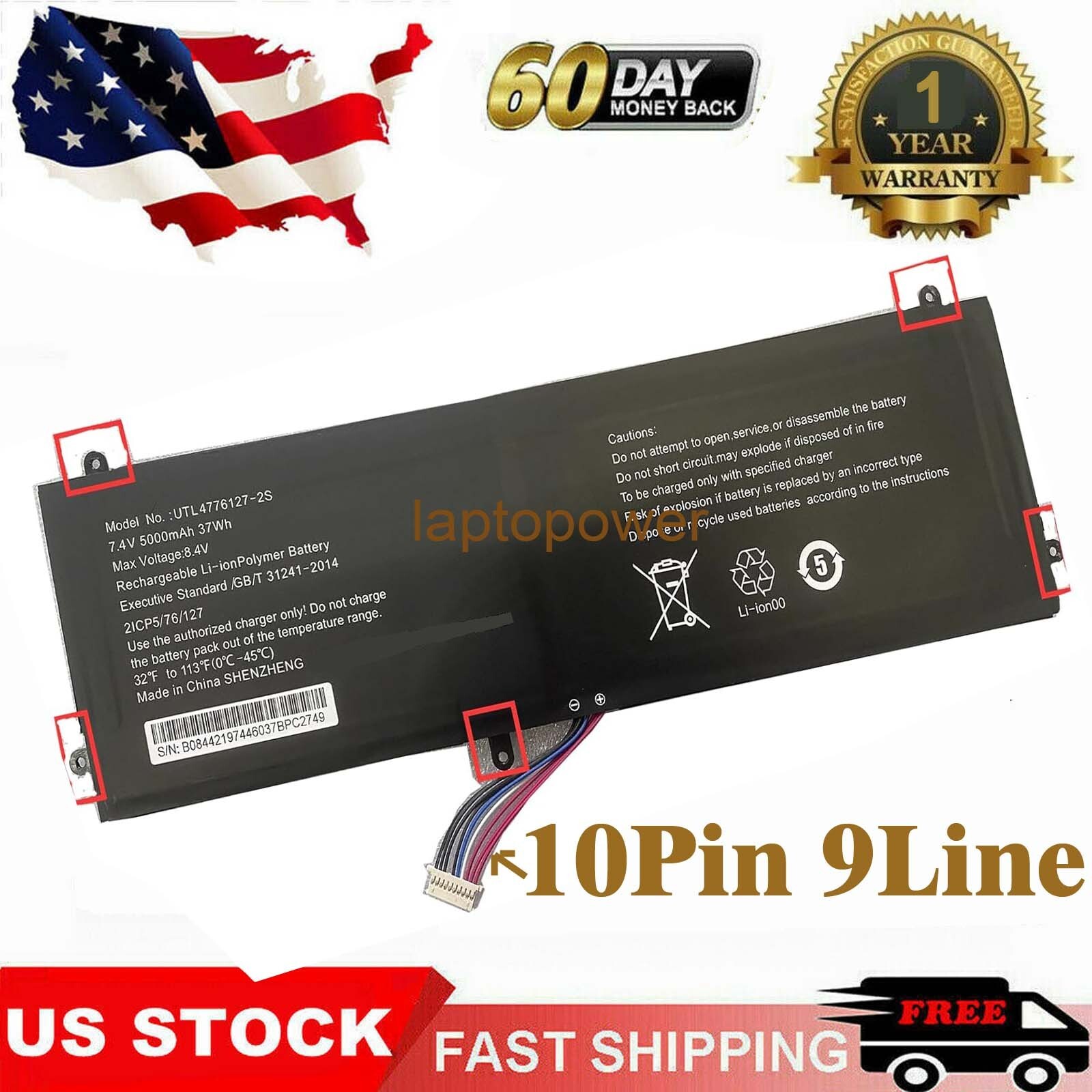 10Pin 9Line NV-4774126-2s UTL4776127-2S Battery for Smartbook 141 PC208PC209 USA