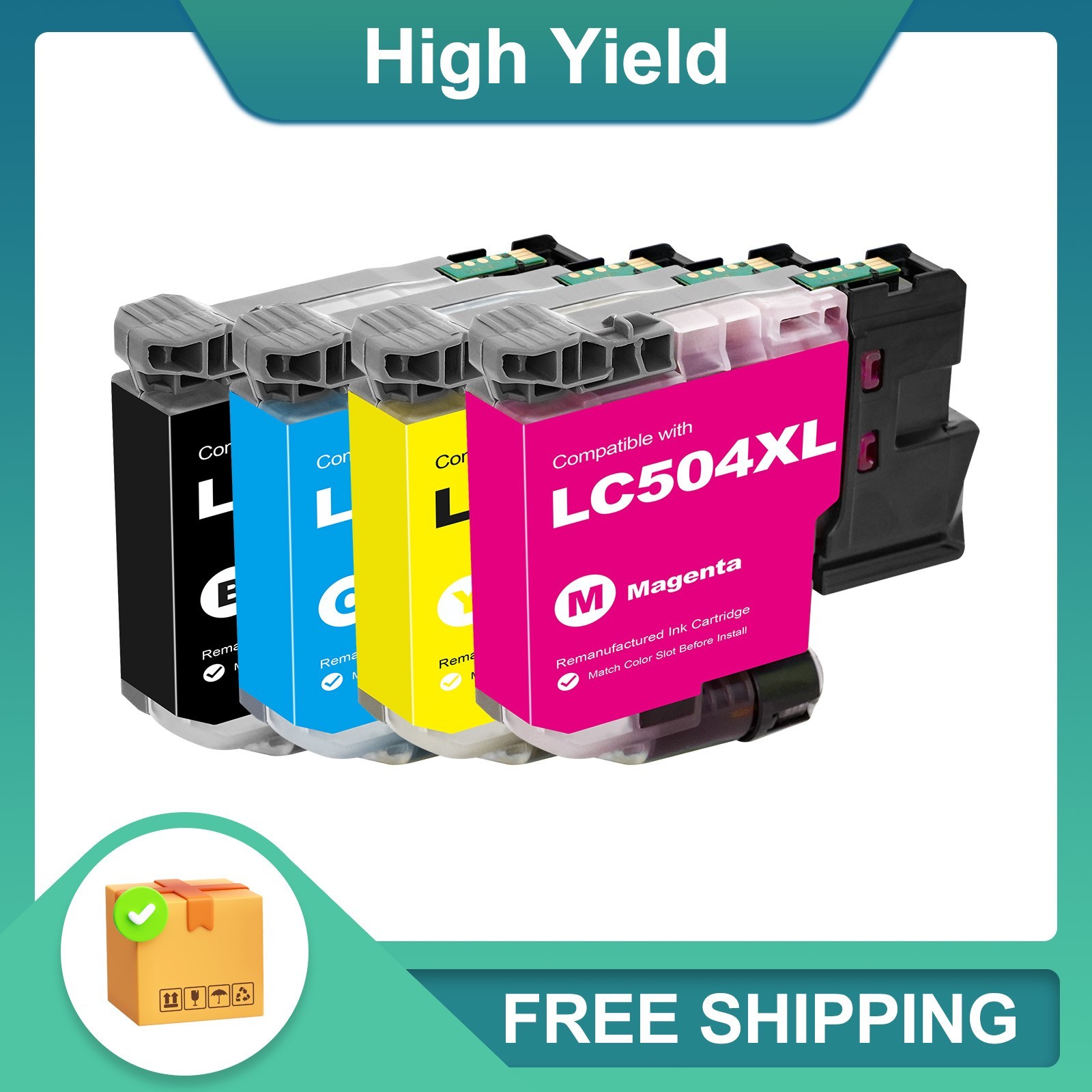 4 Pack LC504XL Ink Cartridge Compatible For MFC-J1355DW MFC-J1365DW MFC-J1367DW