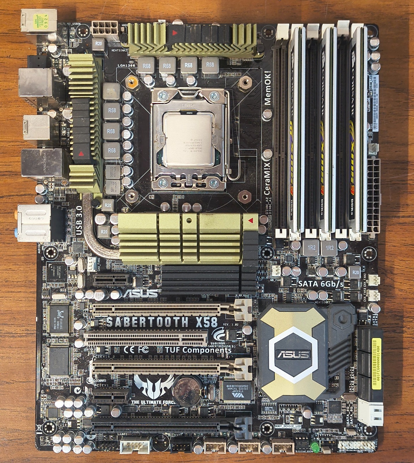 Vintage ASUS Sabertooth X58 LGA 1366 Motherboard w./ Core i7-950 + 6GB DDR3 