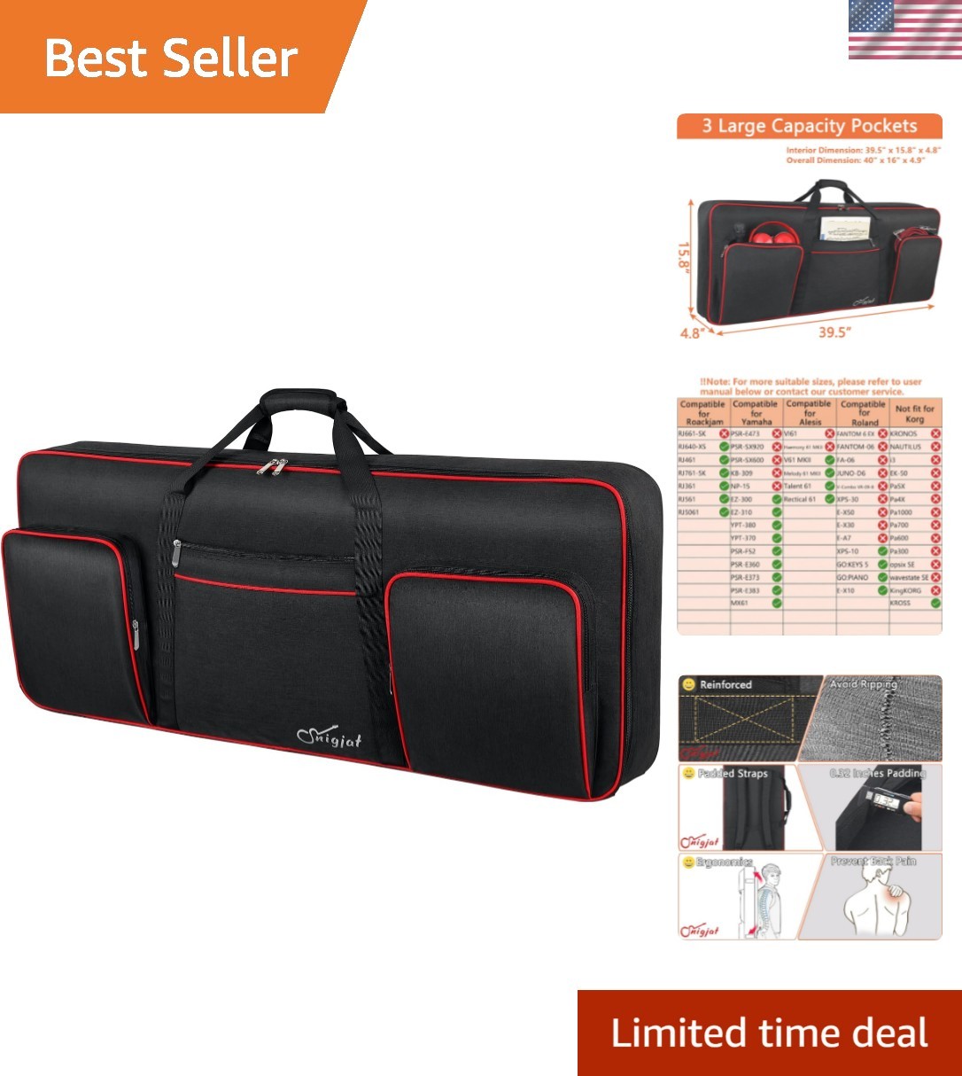 Elegant 61 Key Keyboard Case with Adjustable Straps - Waterproof Protection