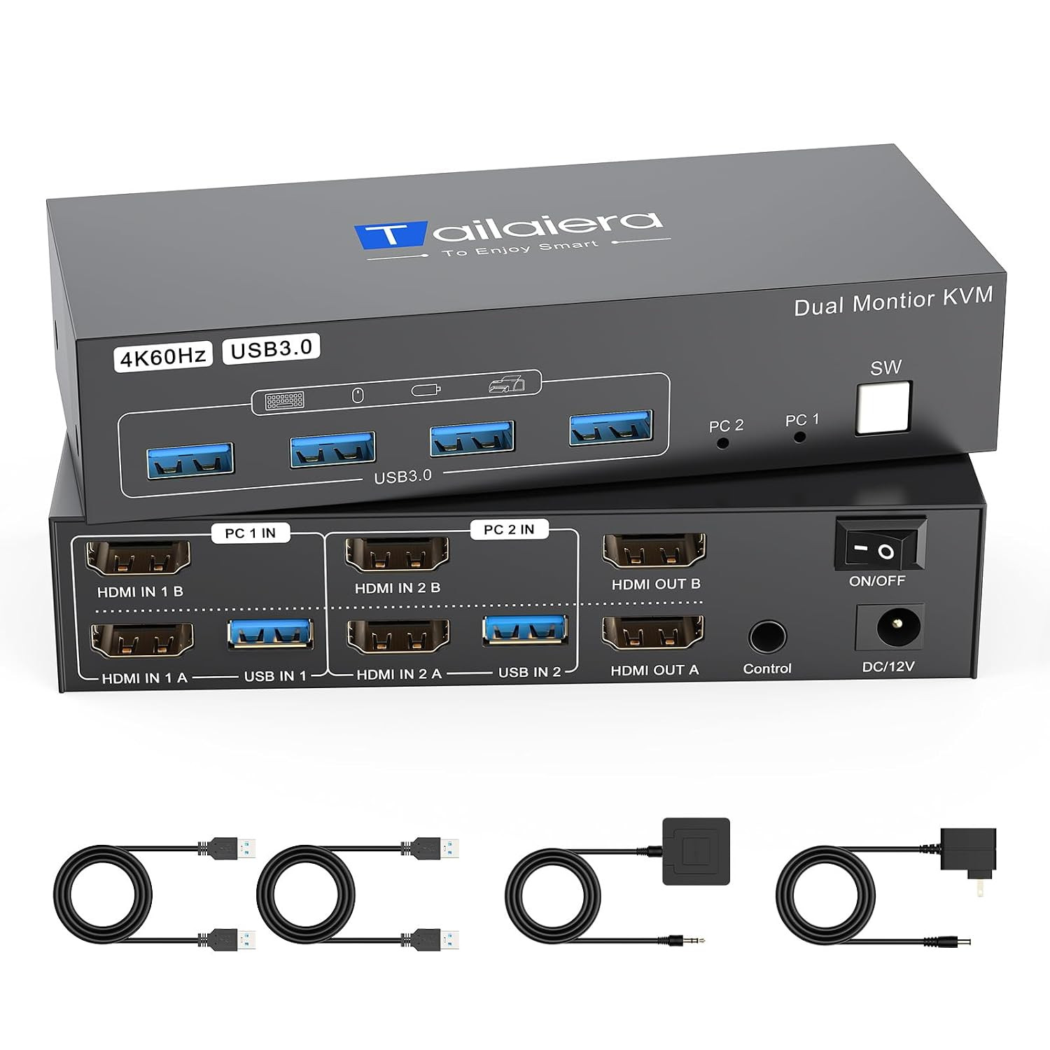 4K HDMI KVM Switch 2 Monitors 2 Computers, Dual Monitor