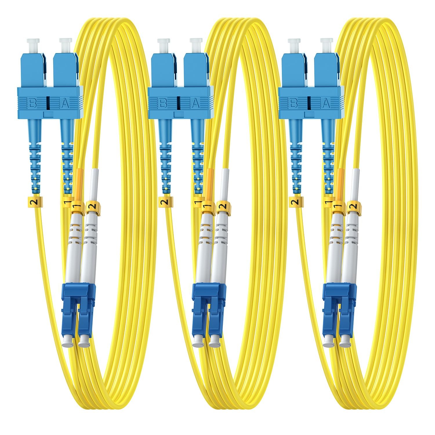 3 PCS OS2 SC To LC Single Mode Fiber Patch Cable 9/125um LSZH 5m/16ft 1G/10G