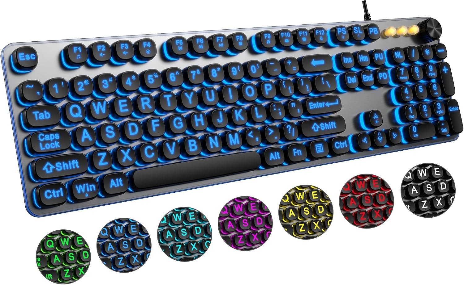 Large Print Backlit Keyboard with 7-Color Backlit, Wired USB Lighted Computer Ke
