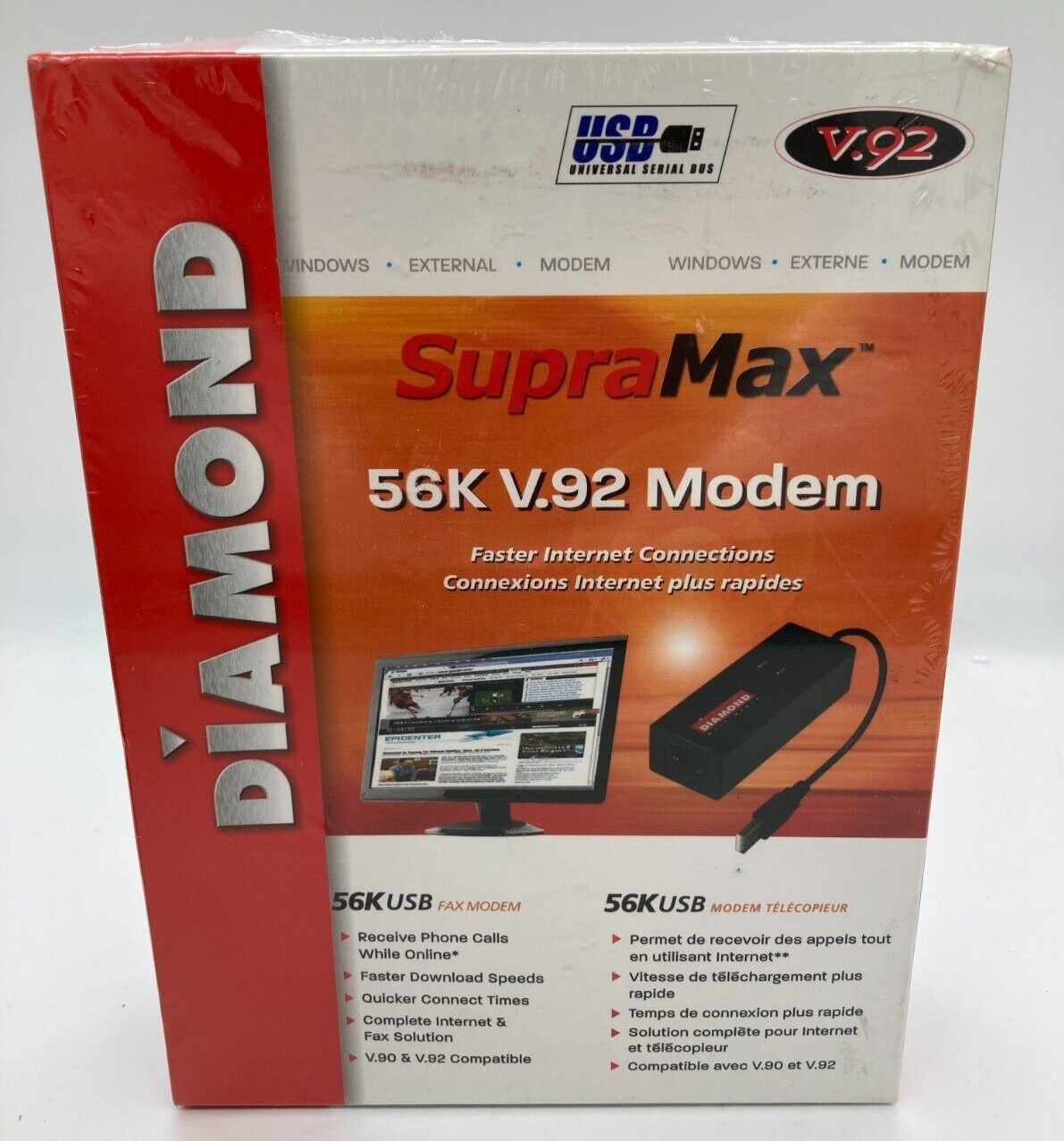 Diamond Supramax 56K V.92 USB External Modem USB Modem - BRAND NEW