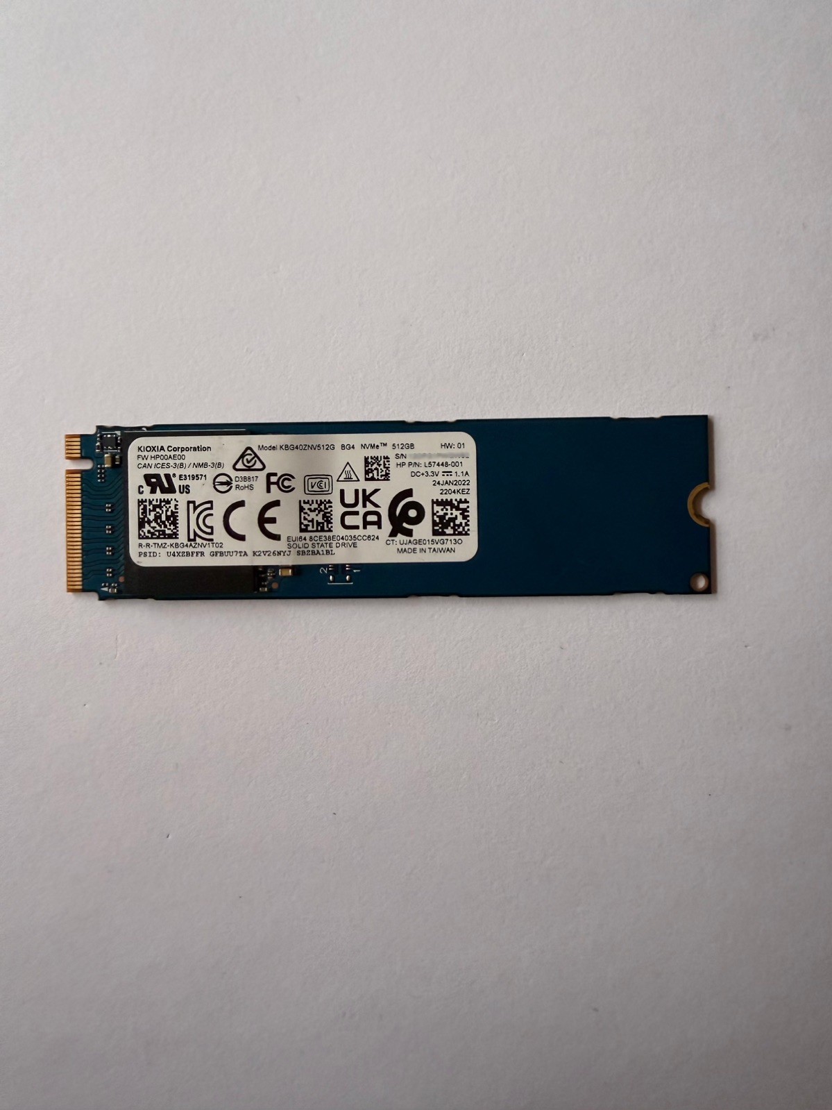 KIOXIA 512GB M.2 2280 BG4 NVMe PCIe Gen3x4 SSD KBG40ZNV512G 	
