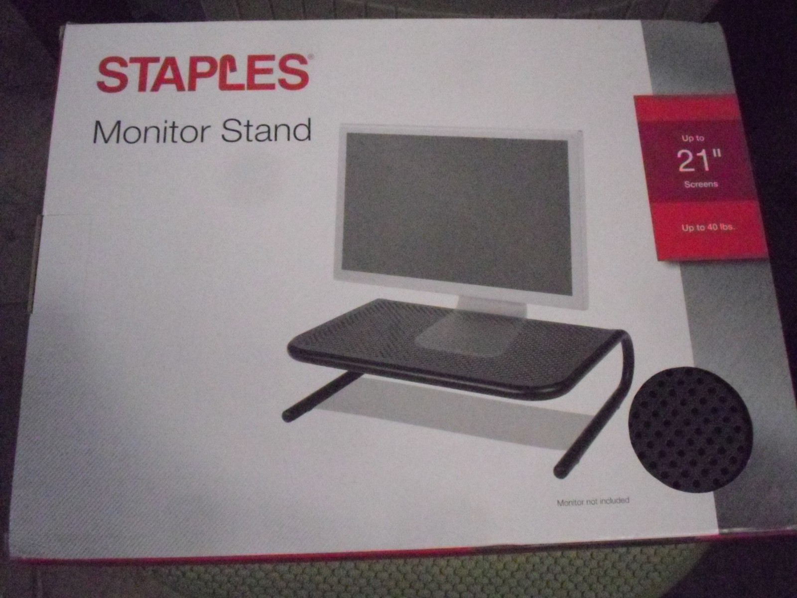 New  2 Staples Adjustable Black Steel Computer Monitor Stand; 18” X 10” X 6-8”
