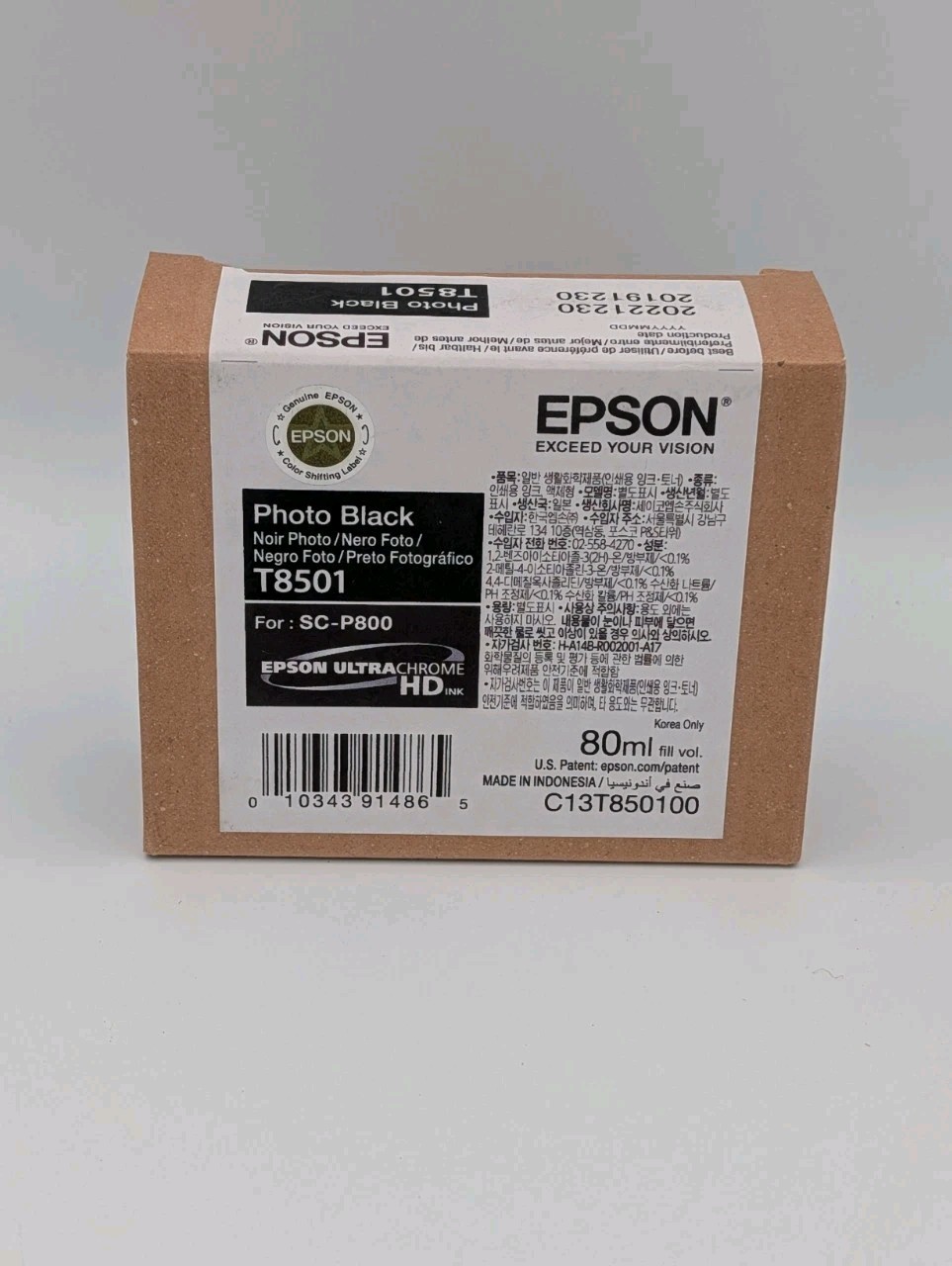 Epson T8501 Photo Black Ink Cartridge SureColor SC-P800 UltraChrome HD 80ml OEM
