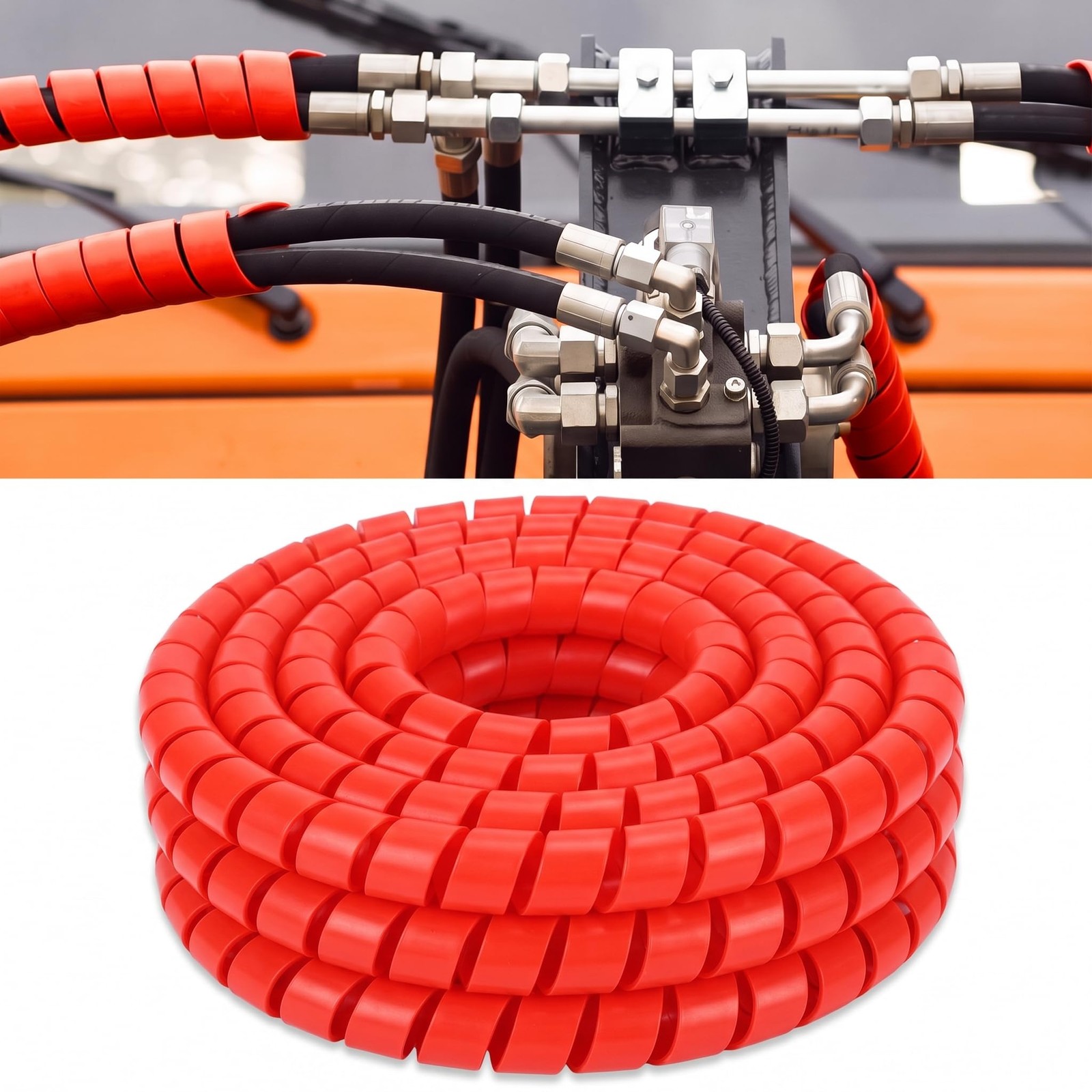 Pangda 25Ft Hydraulic Hose Protector 1 Inch Spiral Hose Wrap Cover Red